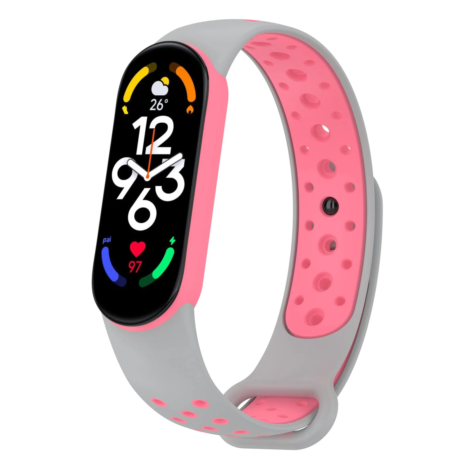 DL3 Mobilak Strap Compatible with Xiaomi Mi Band 4 / Mi Band 3, Women Men Armband, Two Colours Breathable Adjustable Soft Silicone Replacement Strap Compatible with Xiaomi Mi Band 3/4 - Gray Pink
