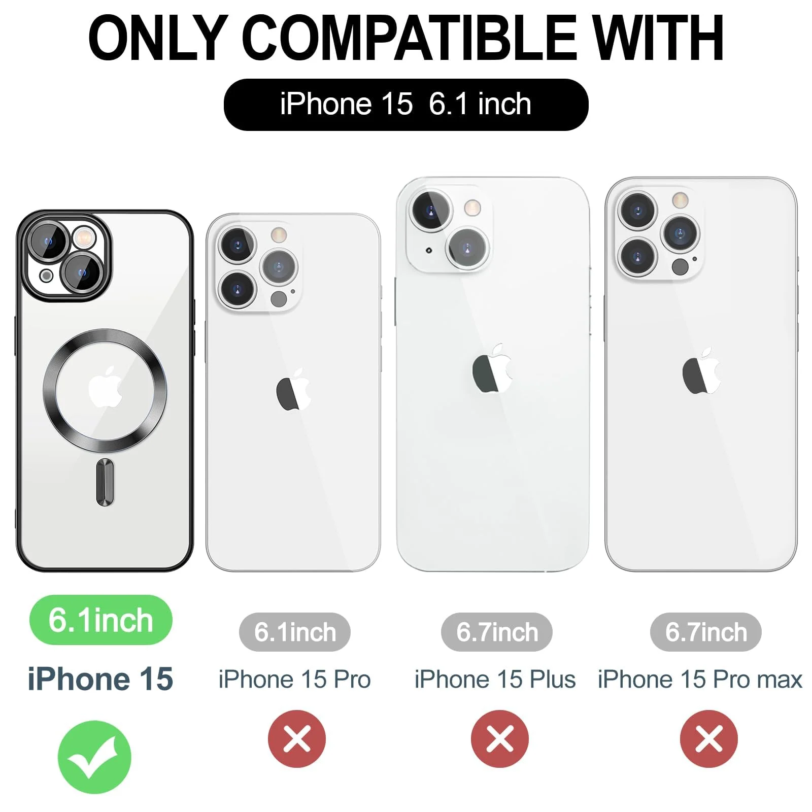 DL3 Mobilak Electroplated Case for iPhone 15 6.1-Inch, Camera Lens Full Protection, Compatible with MagSafe Wireless Charging, Shockproof Soft TPU Phone Cover - Black