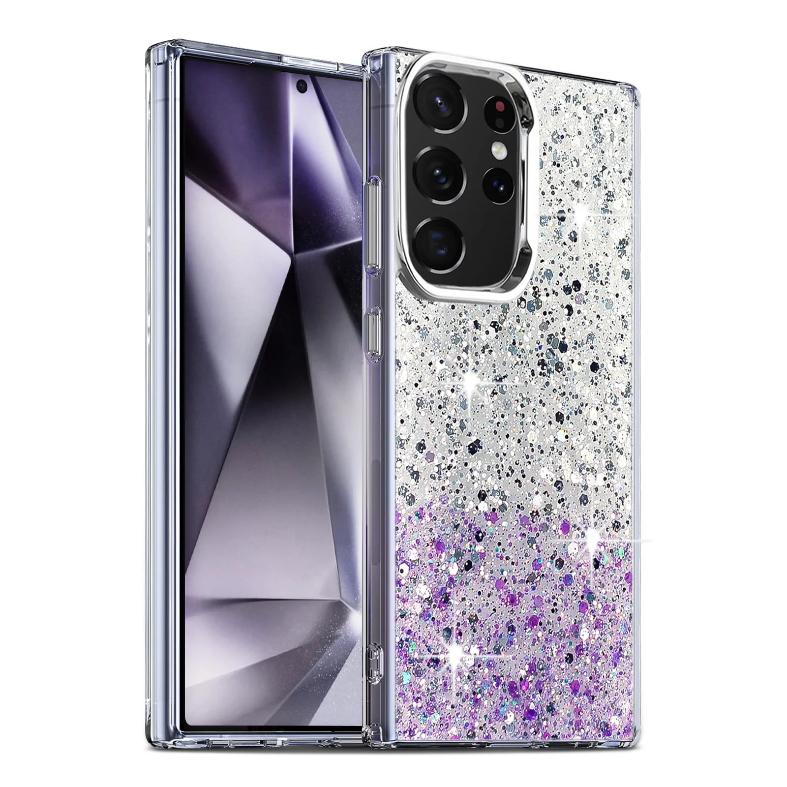 DL3 Mobilak Glitter Protective Case for Samsung Galaxy S21 Ultra, Supports wireless charging, Camera protection, Shock-absorbing protection - White Purple