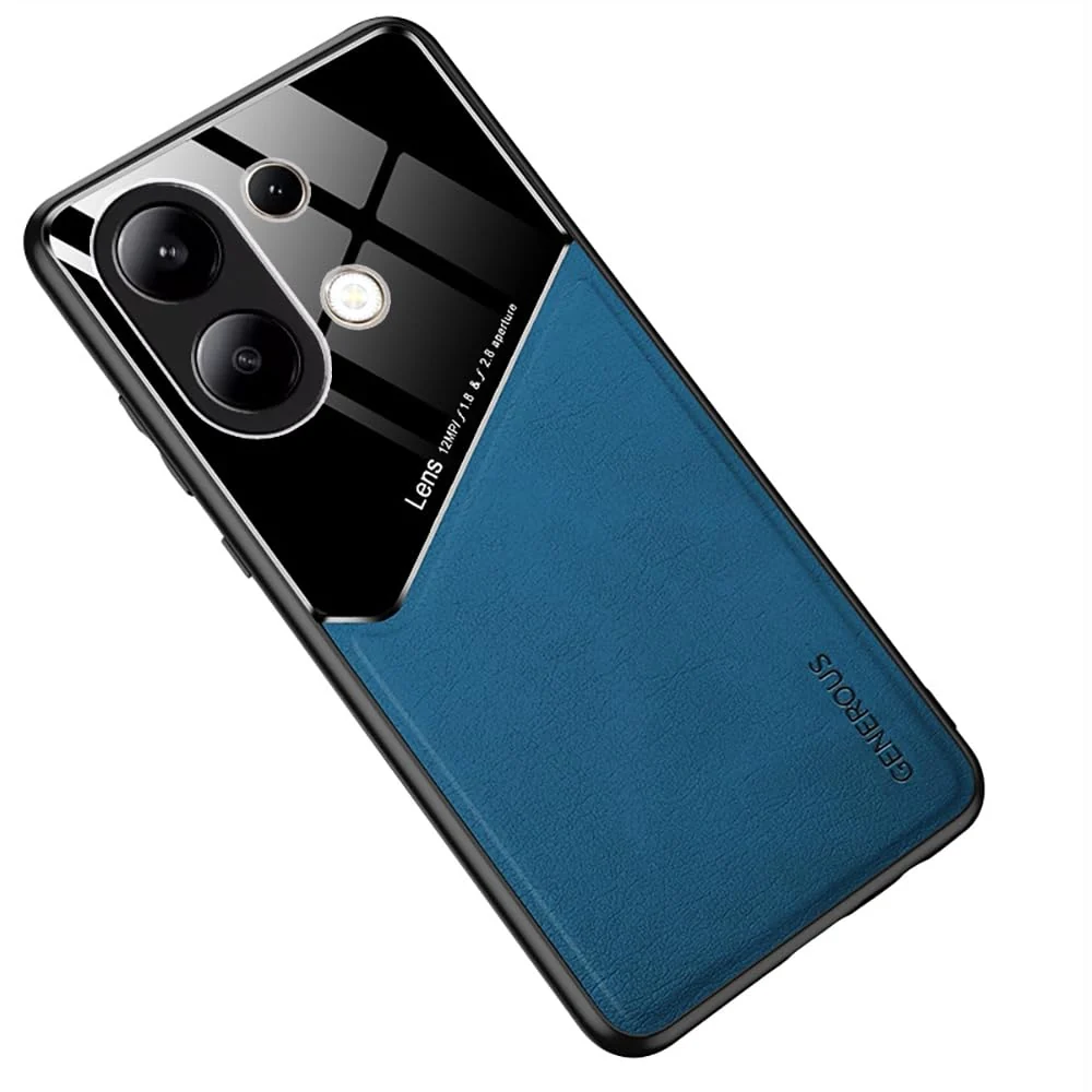 DL3 Mobilak Leather and PC Protective Case for Xiaomi Redmi Note 13 4G, Built-in magnetic car-mount support, Shock-absorbing protection, Raised edges around the screen and camera - Blue