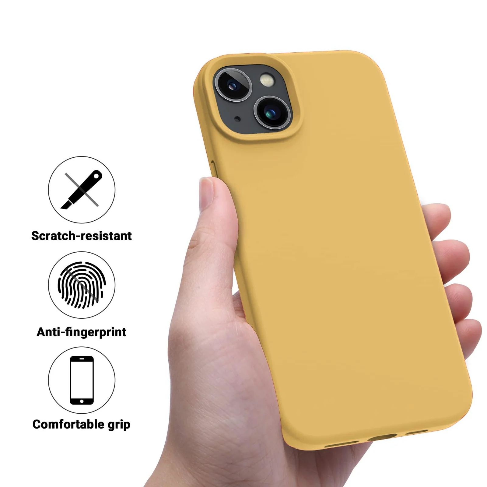 DL3 Mobilak Compatible with iPhone 13 / iPhone 14 (6.1 Inch) Case, Liquid Silicone Case, Full Body Protective Cover, Shockproof, Slim Phone Case, Anti-Scratch Soft Microfiber Lining - Yellow