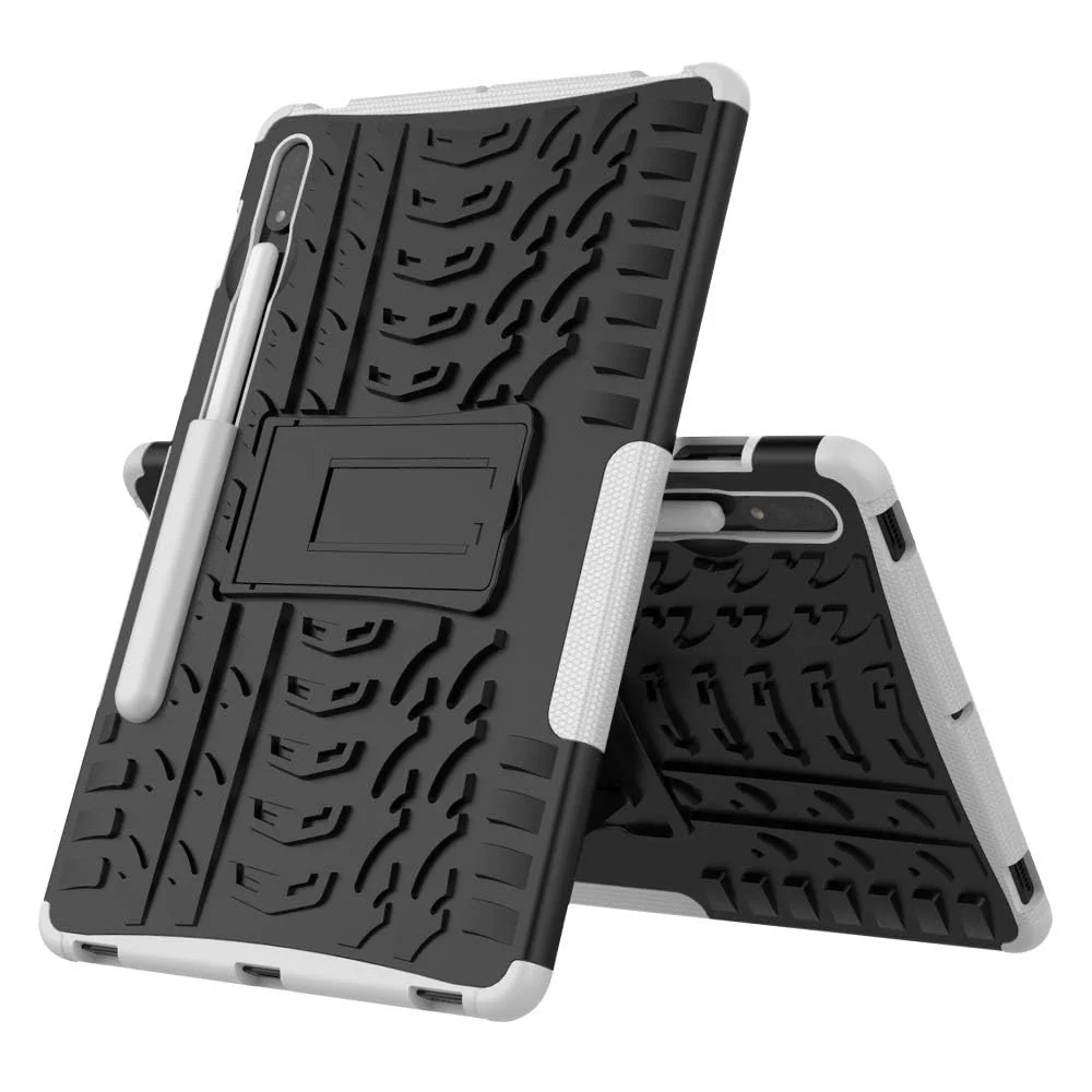 DL3 Mobilak Case For Samsung Galaxy Tab S8 Plus 2022/S7 FE 2021/S7 Plus 2020 12.4 Inch, Hybrid Rugged Armor Heavy Duty 2 in 1 TPU + PC Combo Dual Layer Shockproof Case with Kickstand - White