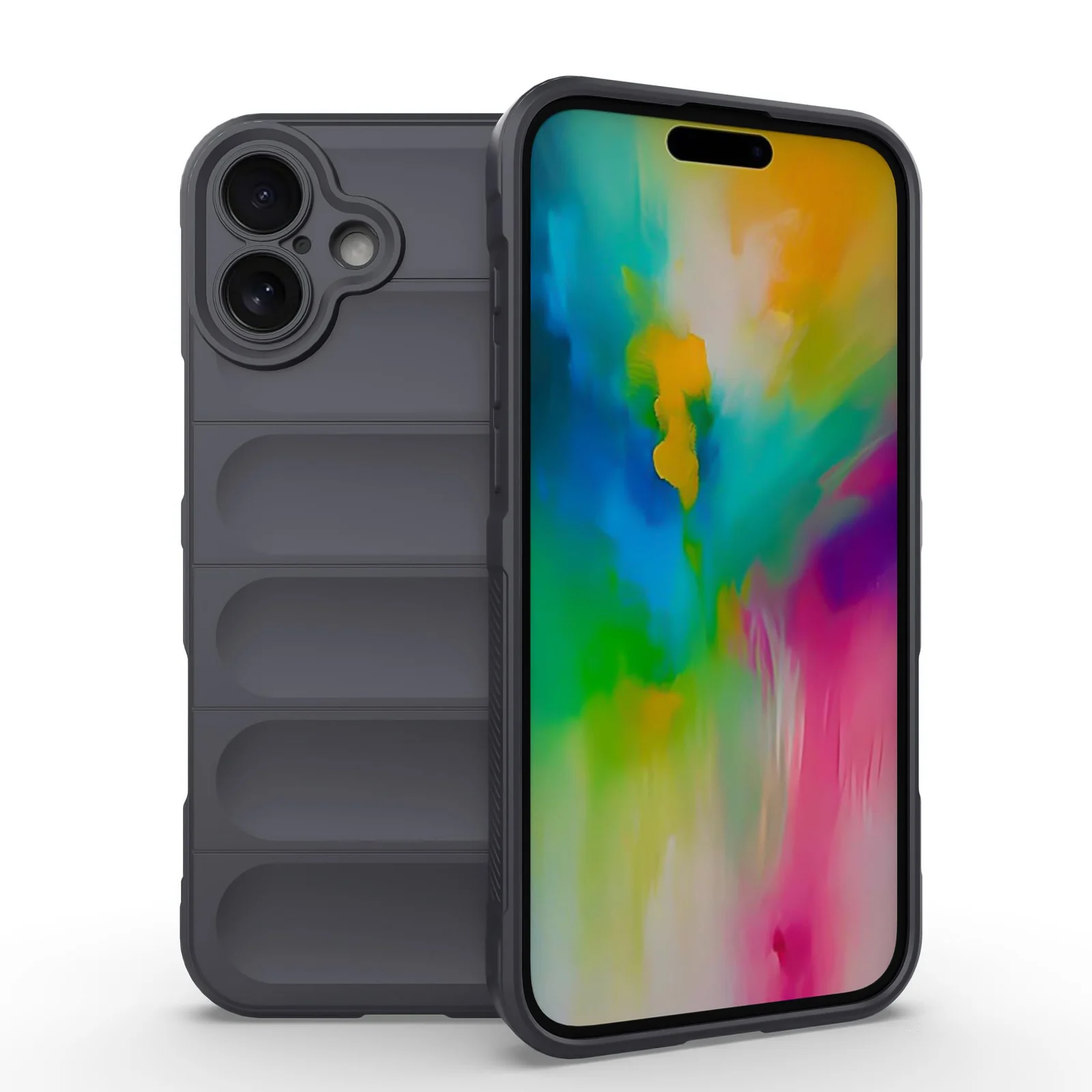 DL3 Mobilak Silicone Case for iPhone 16 6.1-Inch Heavy Duty Protective [Slim Fit] Shockproof Soft Flexible Protective Design Shock-Absorption TPU Cover With Camera Protection - Dark Gray