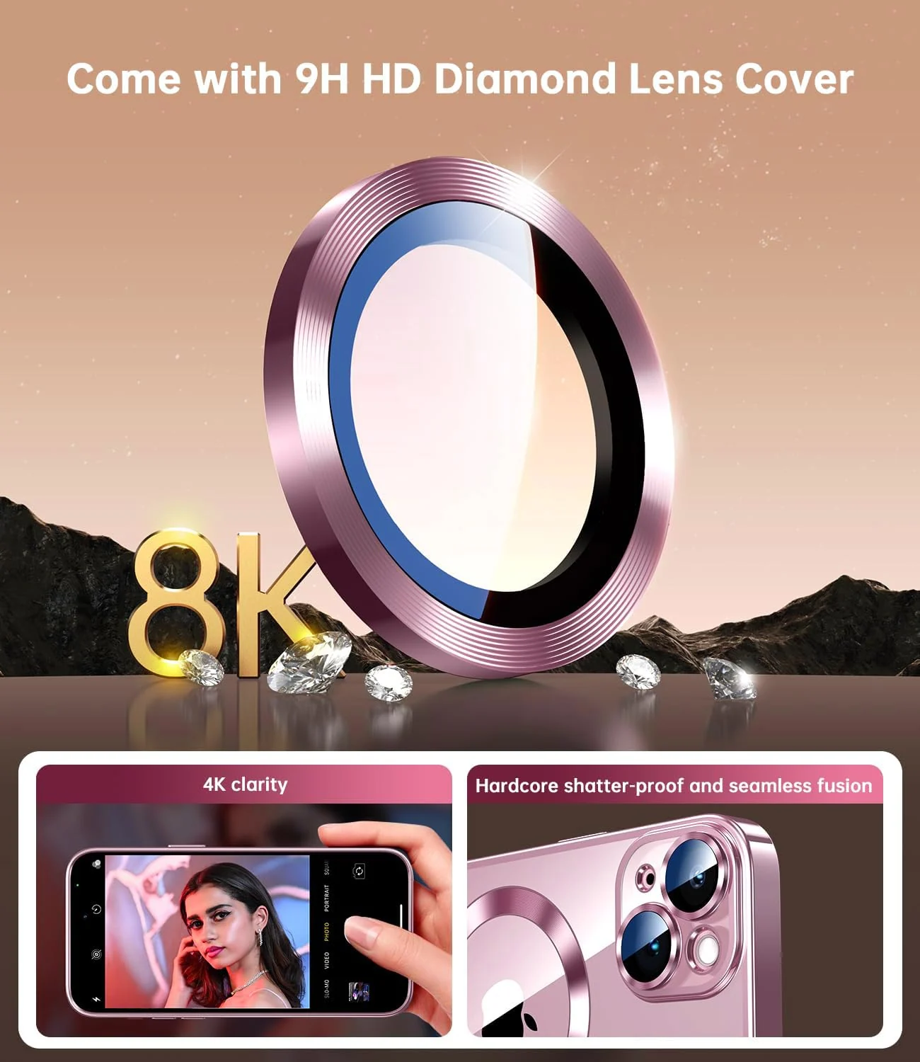 DL3 MOBILAK MagSafe Phone Case with Camera Lens Protector for Apple iPhone 13, Rose Gold