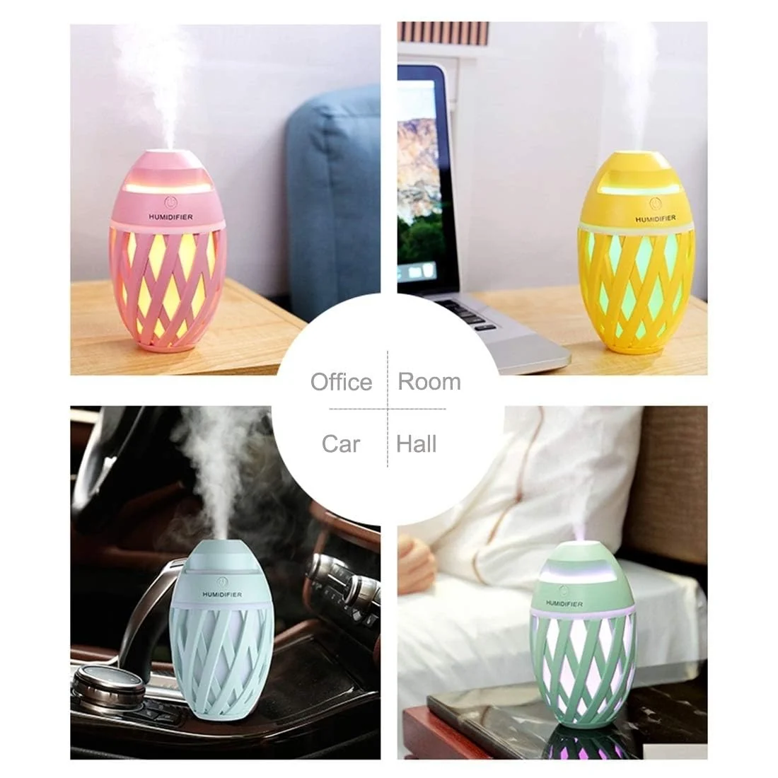 Mobigon Wood Cool Mist Ultrasonic Humidifier for Room Moisture, Aroma Diffuser for Home, 320ml Essential Oil Diffuser with 7 Colorful Night Light, Auto Shut-Off, Home, Office, car - Mint Green