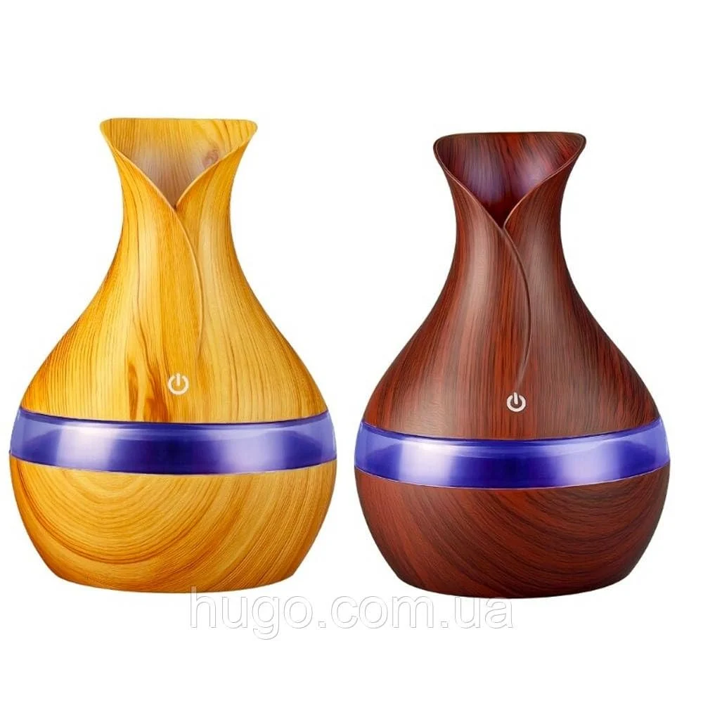 Mobigon Wood Cool Mist Ultrasonic Humidifier for Room Moisture, Aroma Diffuser for Home, 300ml Essential Oil Diffuser with 7 Colorful Night Light, Auto Shut-Off, Home, Office, car - C.Light Brown