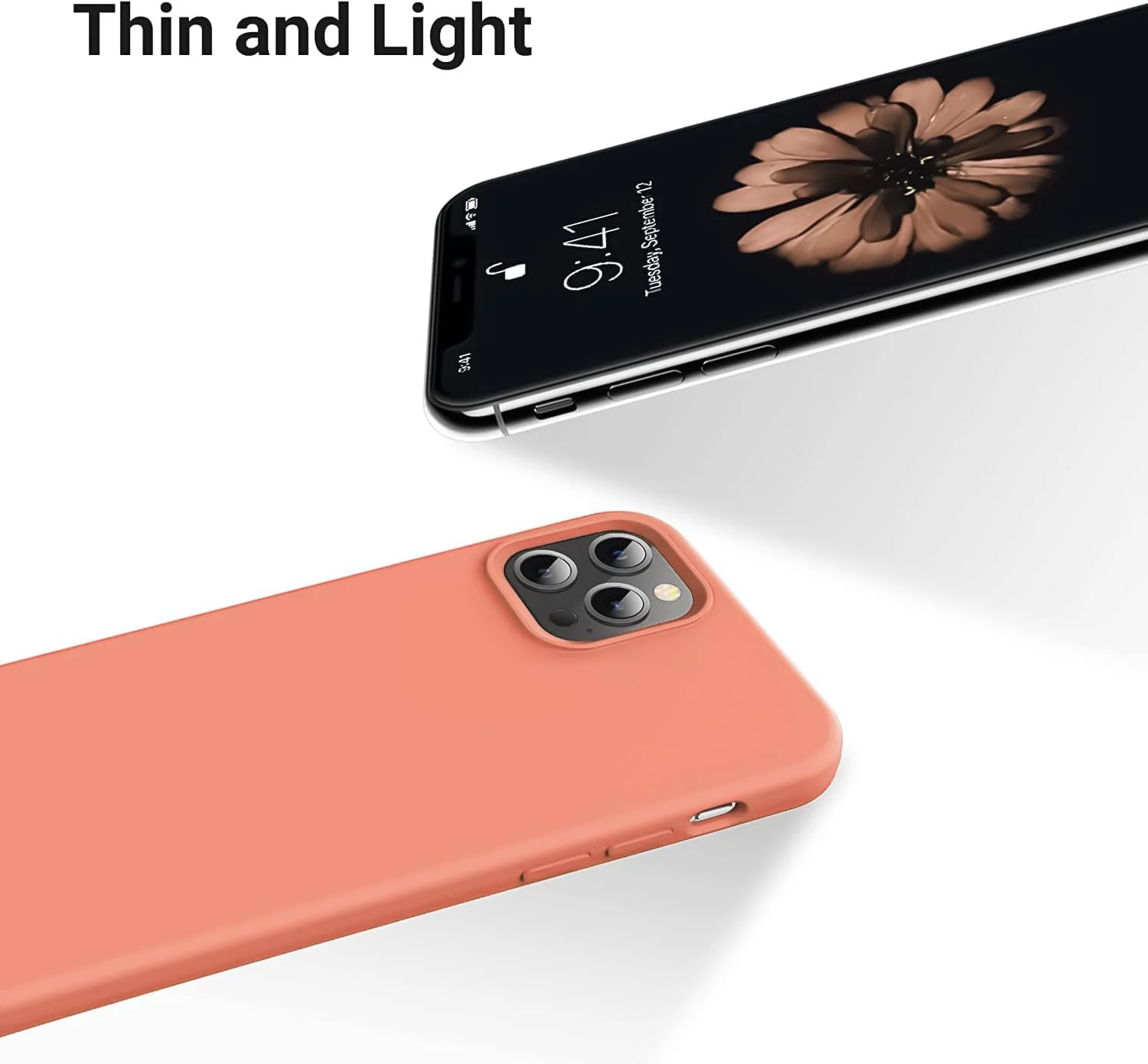 DL3 Mobilak Liquid Silicone Protective Case with Soft Microfiber Lining for iPhone 15 - Light Orange