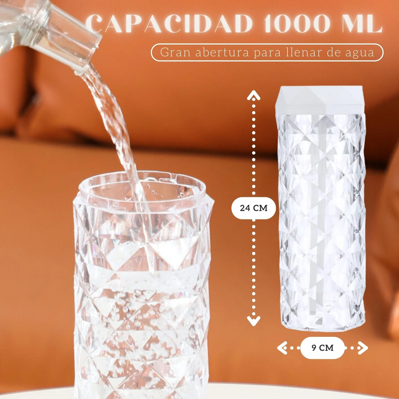 DL3 Mobilak Smart Crystal Lamp Air Humidifier Color Night Light - Lamp with Cool Mist Maker Fogger LED Atmosphere Room Home Decor Light - cool mist humidifier for bedroom Transparency 1000ml - Transparency