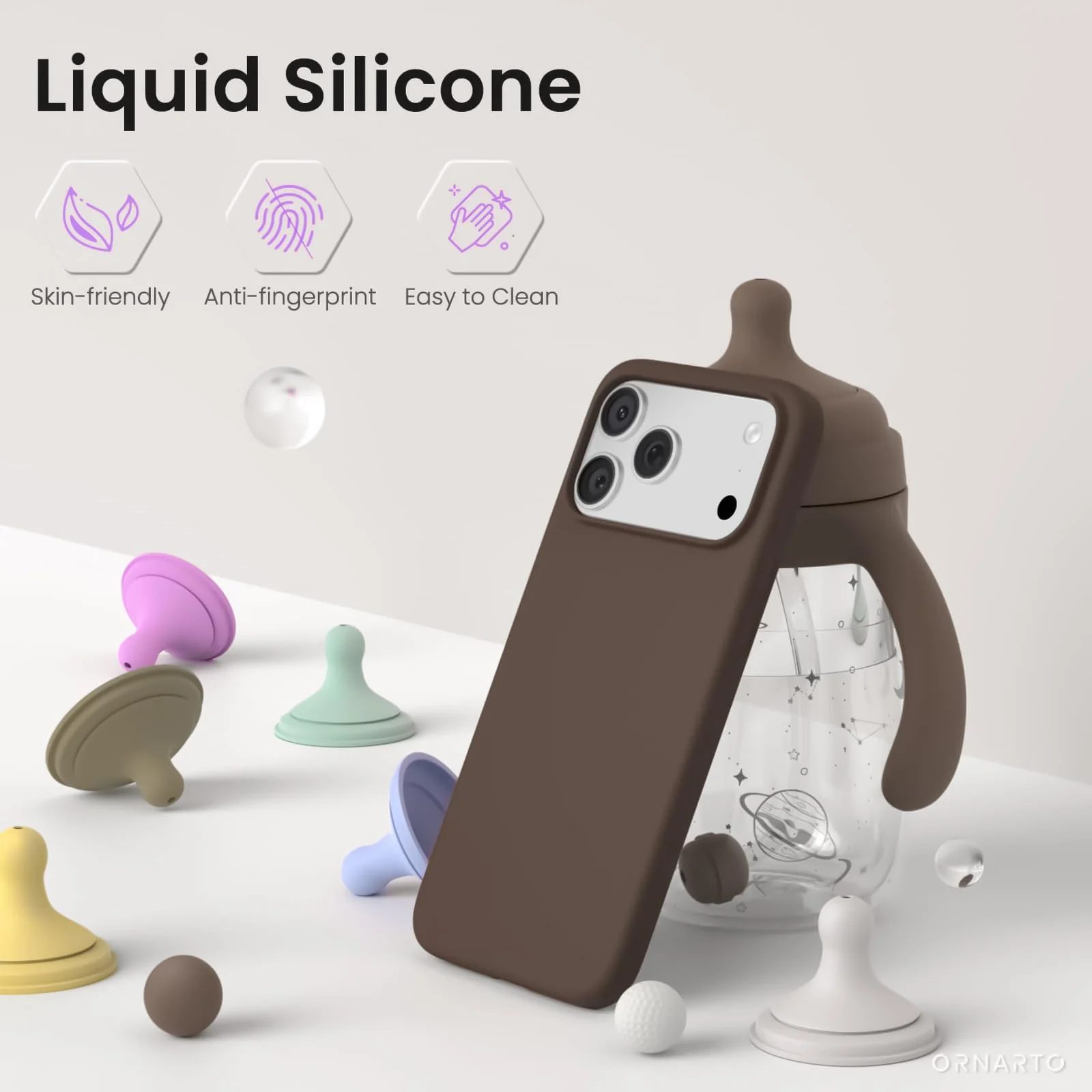 DL3 Mobilak Liquid Silicone Protective Case for iPhone 17 Pro 6.3-Inch with Microfiber Lining and Shockproof Design - Brown