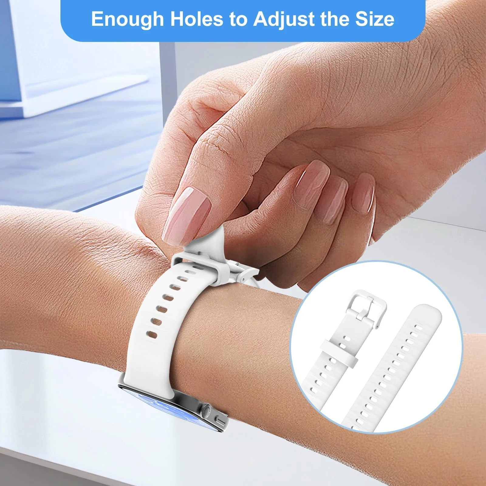 DL3 Mobilak Silicone Bracelet for Huawei Watch Fit 3/Watch Fit 4 Pro/Fit 4 Strap, Soft Silicone Sport Replacement Strap for Women/Men, Adjustable Waterproof Sports Band - White