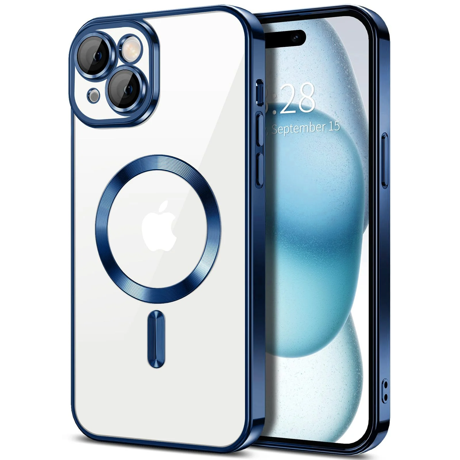 DL3 Mobilak Electroplated Case for iPhone 15 Plus (6.7''), Camera Lens Full Protection, Compatible with MagSafe Wireless Charging, Shockproof Soft TPU Phone Cover - Dark Blue