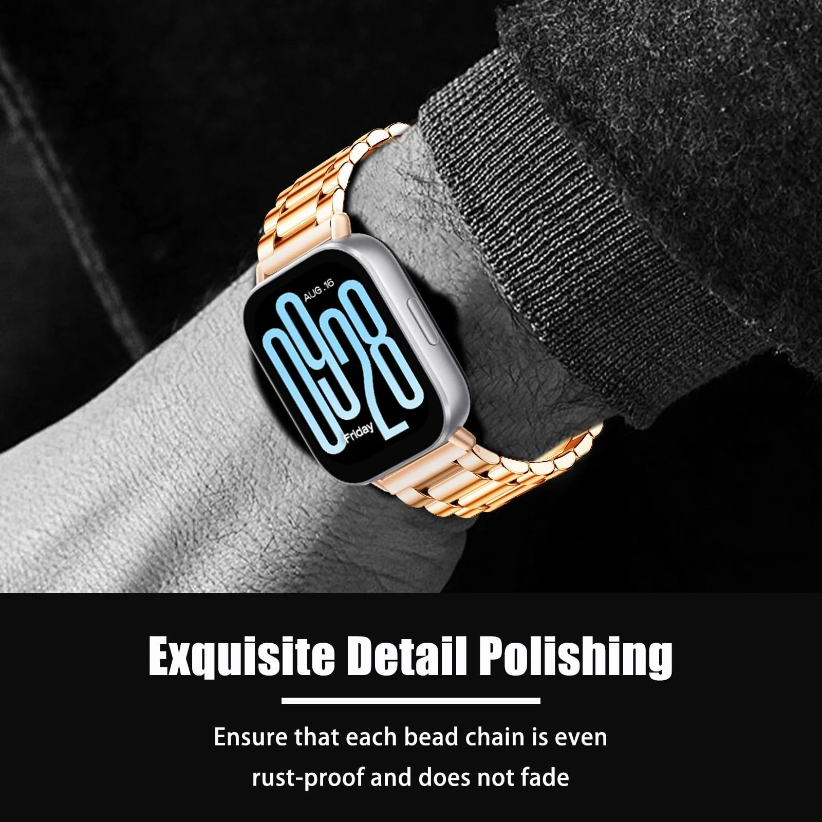 DL3 Mobilak Metal Bracelet Compatible with Xiaomi Redmi Watch 5 Active/Redmi Watch 5 Lite, 22mm Stainless Steel Replacement Band with Folding Clasp, Adjustable Replacement Bracelet Wristband - Rose Gold