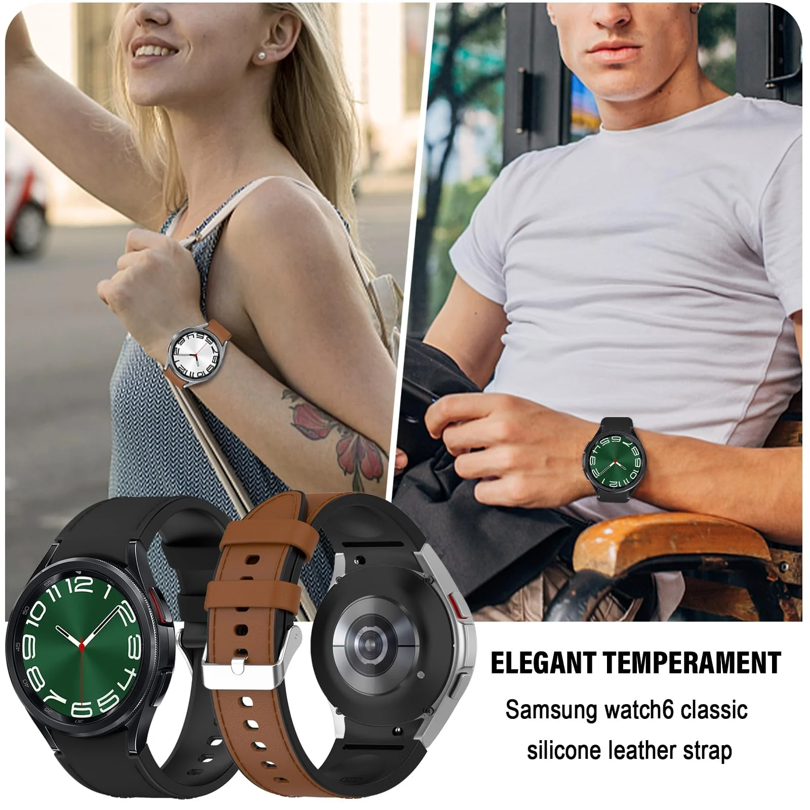 DL3 Mobilak No Gap Leather silicone Bands Compatible with Samsung Galaxy Watch 6 5 4 40mm 44mm, Galaxy Watch 5 Pro Band 45mm/ Watch 6 4 Classic Band 42mm 46mm 43mm 47mm Soft Strap - Brown