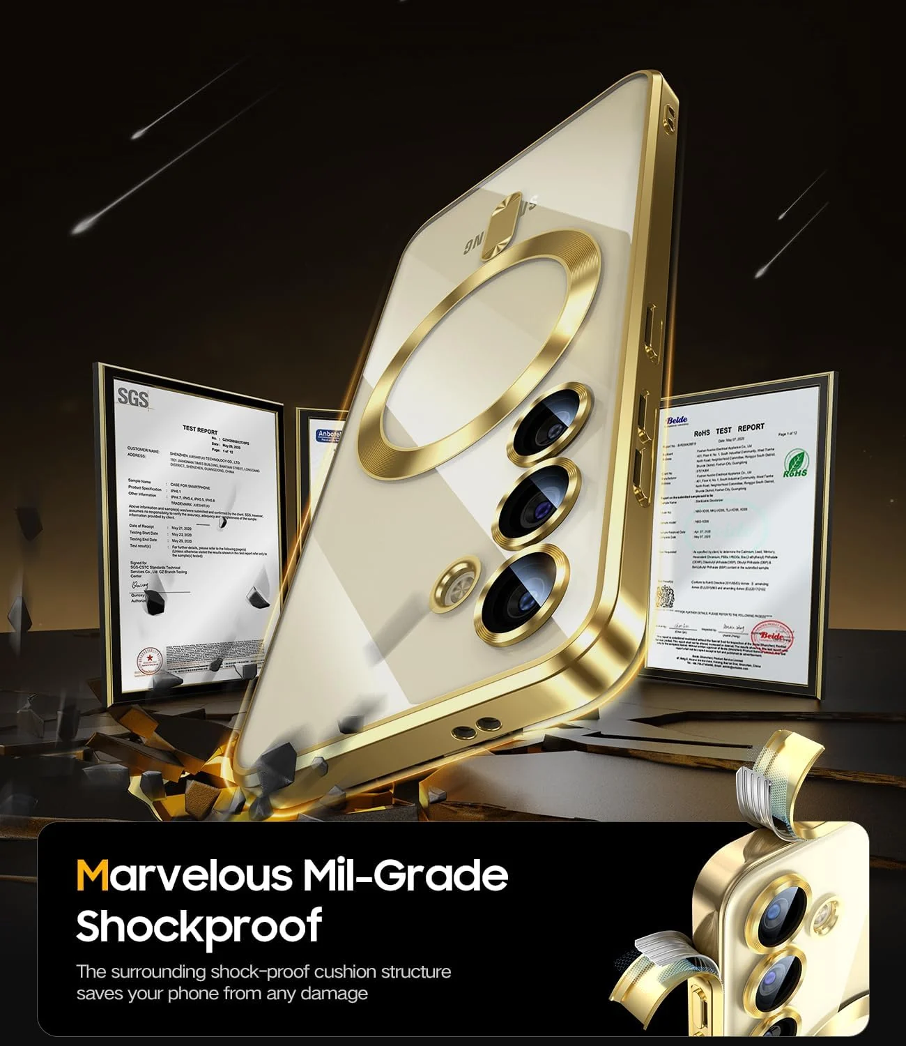 DL3 Mobilak Clear MagSafe-Compatible TPU Case and Camera Lens Protector for Samsung Galaxy A14 - Gold