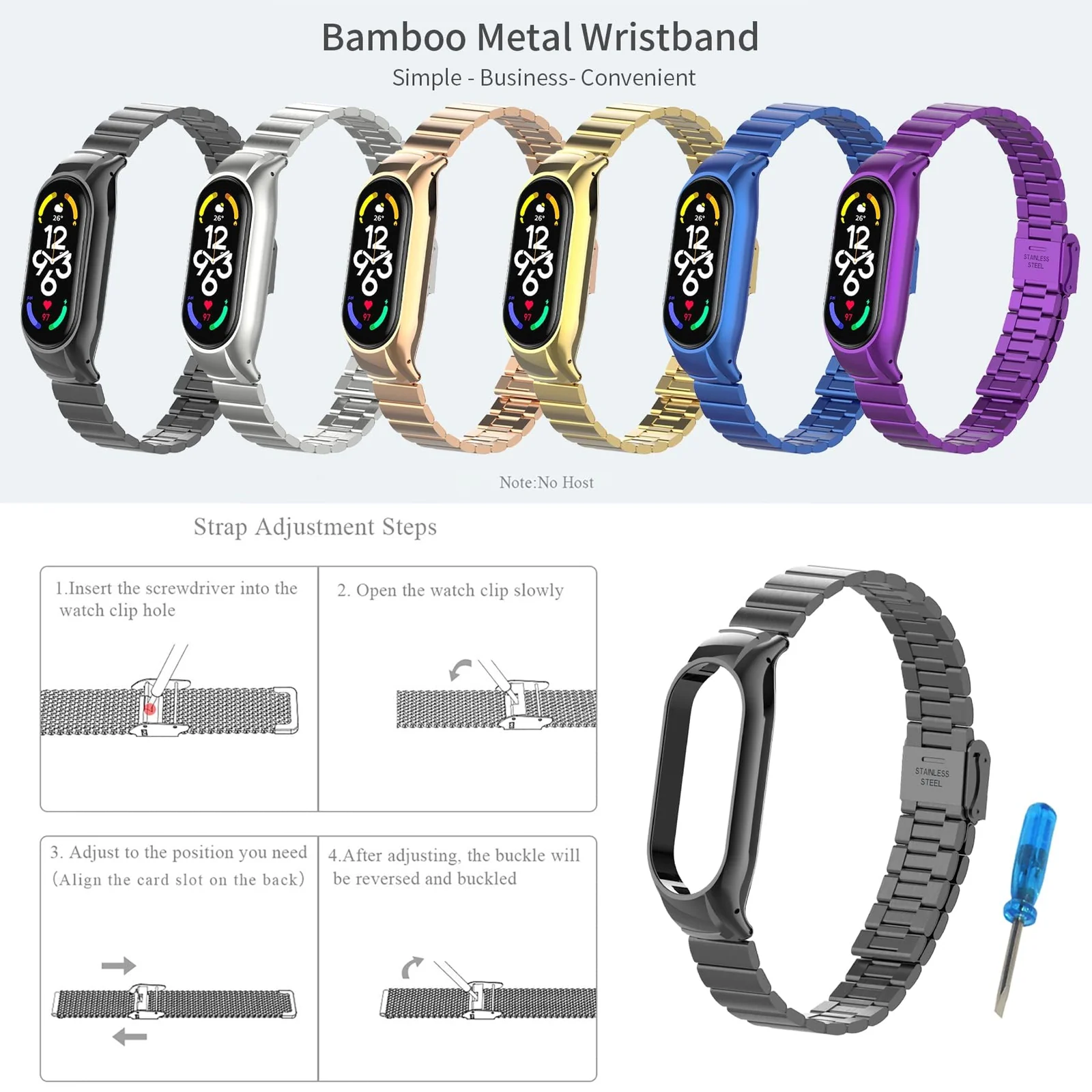 DL3 Mobilak Mi Band 6 Mi Band 5 Strap for Xiaomi Mi Band 5 6, Stainless Steel Watch Band Metal Replacement Bracelet Wristband for M5 M6 - Black