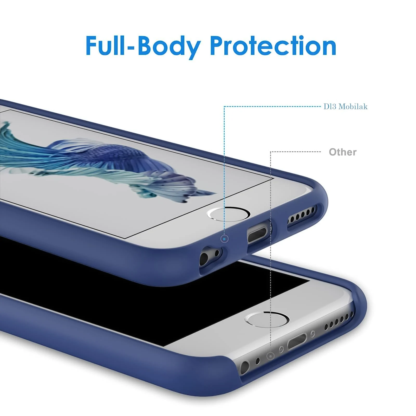 DL3 Mobilak Liquid Silicone Case for iPhone 6 / 6S, Shock-absorbing protection, Scratch-resistant surface, Soft microfiber lining - Royal Blue