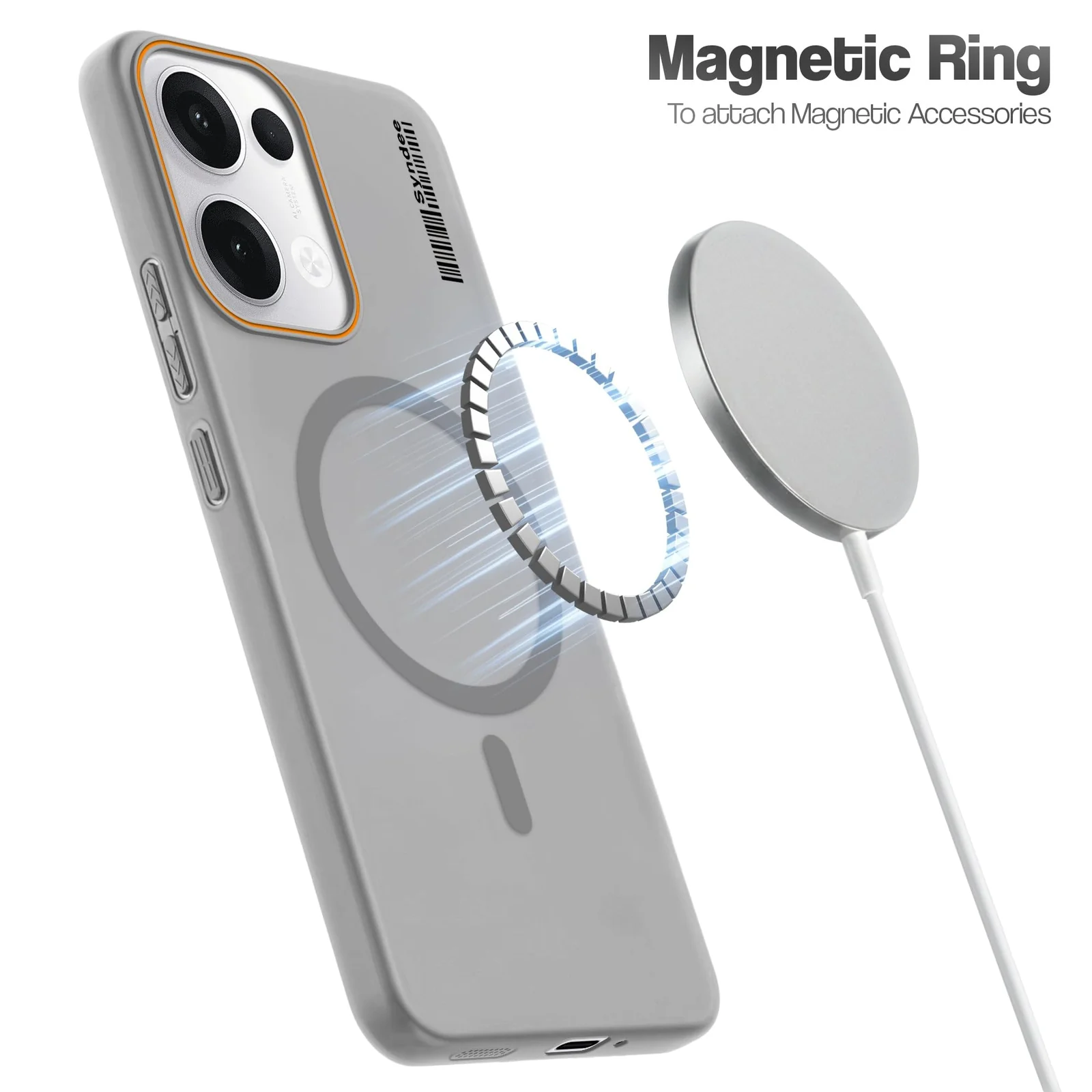 DL3 Mobilak Matte MagSafe-Compatible Magnetic Case for OPPO Reno 13 5G with Camera Protection and Ring Holder - Gray