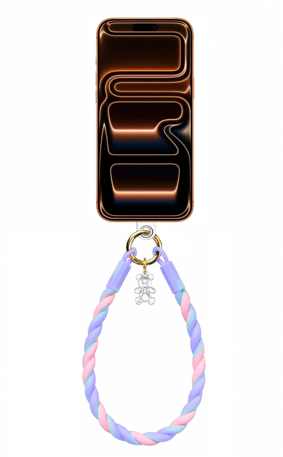DL3 Mobilak Silicone Crystal Lanyard, 30cm Phone Wrist Strap Lanyard Keychain Office Wrist Strap with Clasp and Bear for Women Phone ID Card, Keys Strap - Purple/Pink Gradient