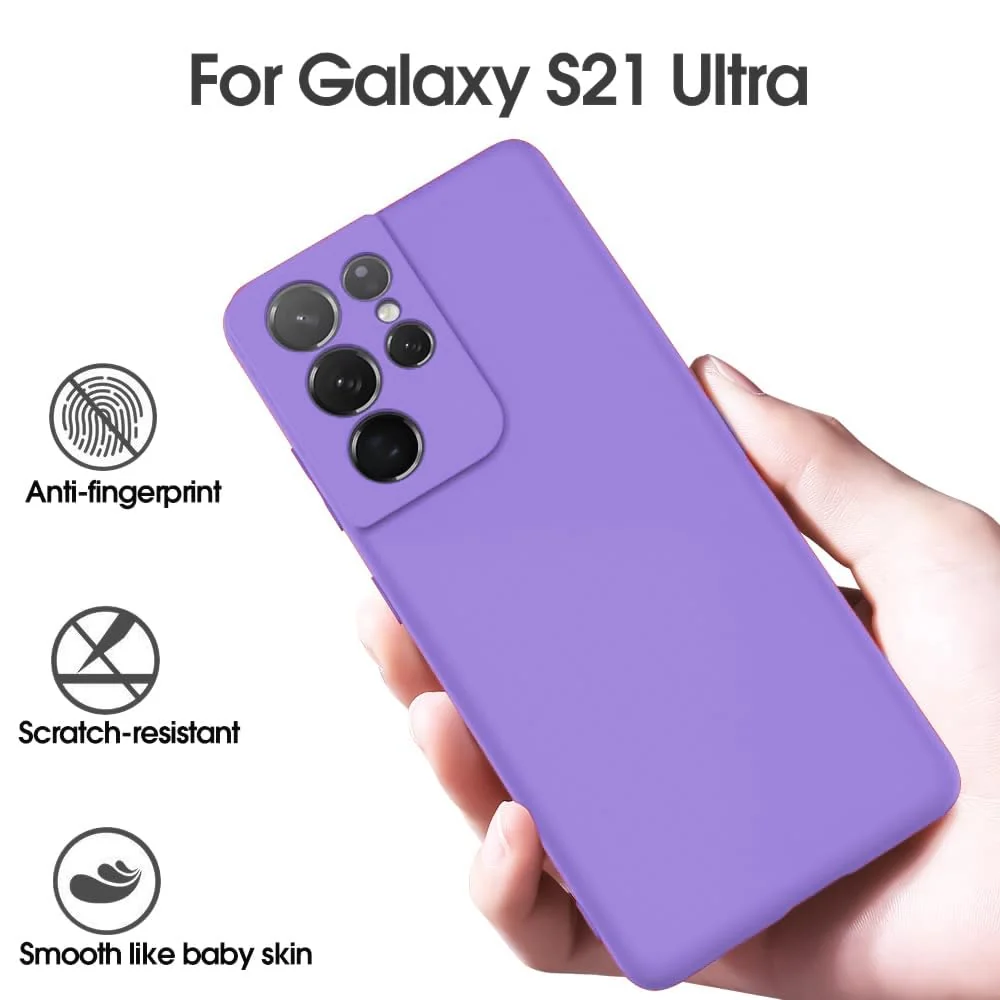 DL3 Mobilak Silicone Protective Case for Samsung Galaxy S21 Ultra 5G, Shock-absorbing protection, Scratch-resistant surface, Soft microfiber lining - Light Purple