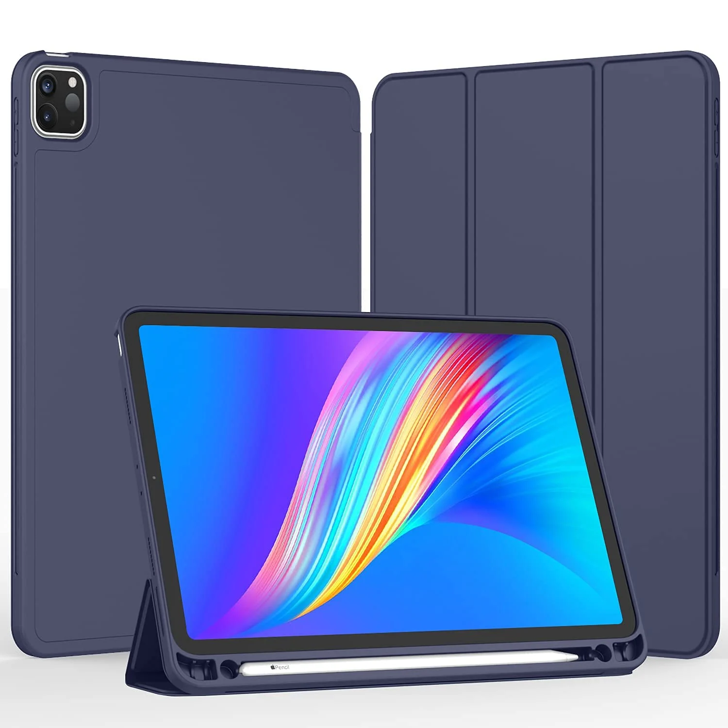 DL3 Mobilak iPad Pro 11 Inch Case 2022(4th Gen)/2021(3rd Gen)/2020(2nd Gen) with Pencil Holder, Smart iPad Case [Support Touch ID and Auto Wake/Sleep] with Auto 2nd Gen Pencil Charging - Blue