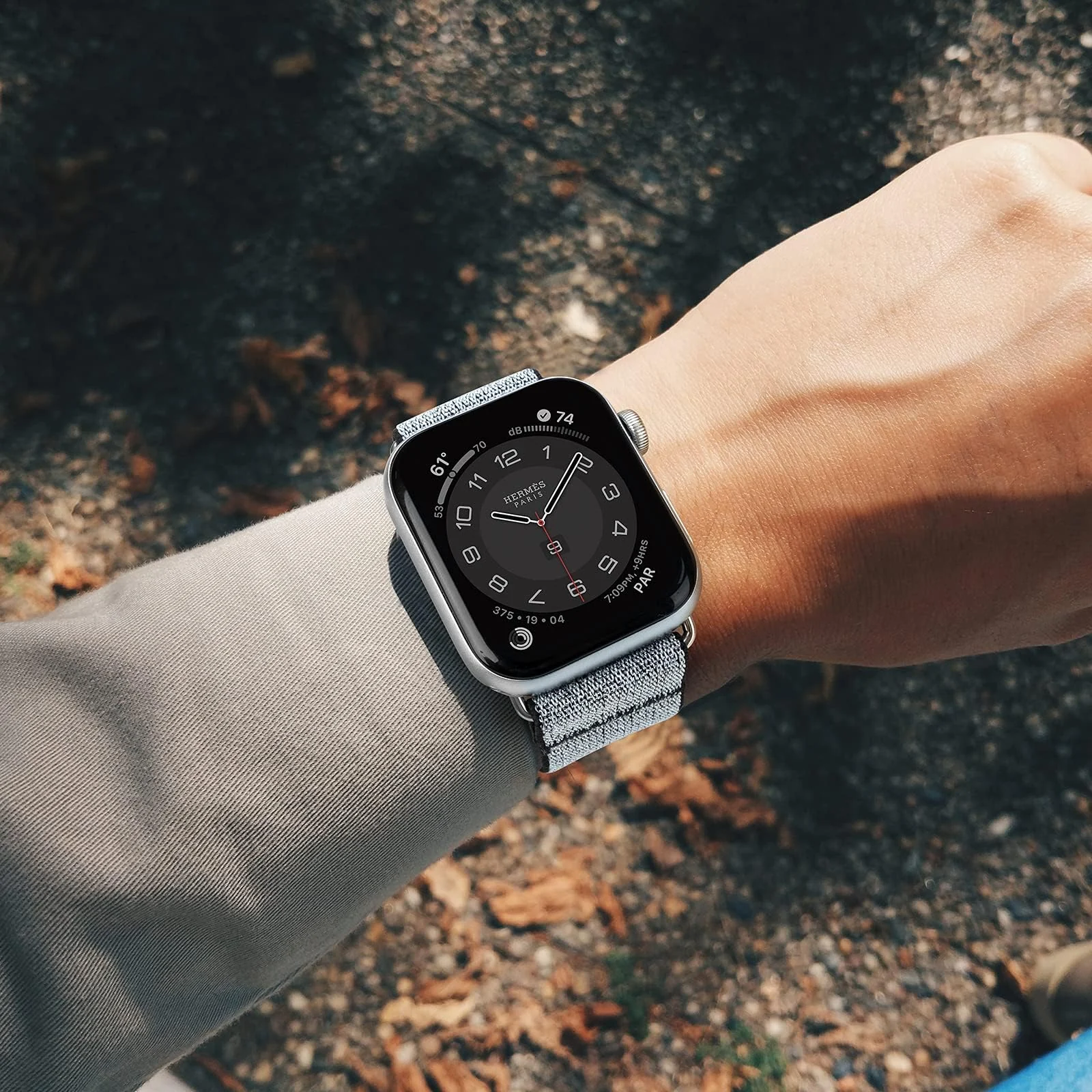DL3 Mobilak Nylon Solo Loop Stretchy Straps For Apple Watch Band 49mm 45mm 44mm 42mm 41mm 40mm 38mm, Elastic Wristbands for Series 8 9 Ultra 7 6 5 4 3 2 1 (42MM/44MM/45MM/49MM) - Black Silver