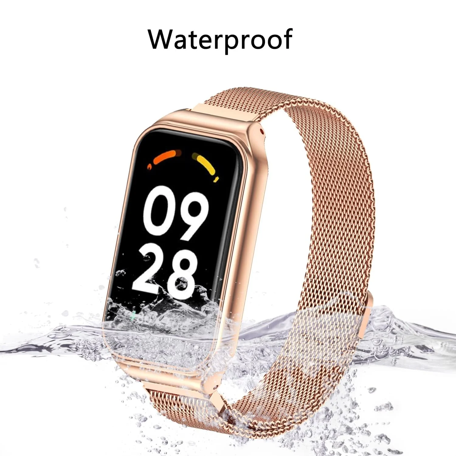 DL3 Mobilak Bracelet Compatible with Xiaomi Redmi Band 2/Smart Band 8 Active, Stainless Metal Magnetic Replacement Strap - Rose Gold