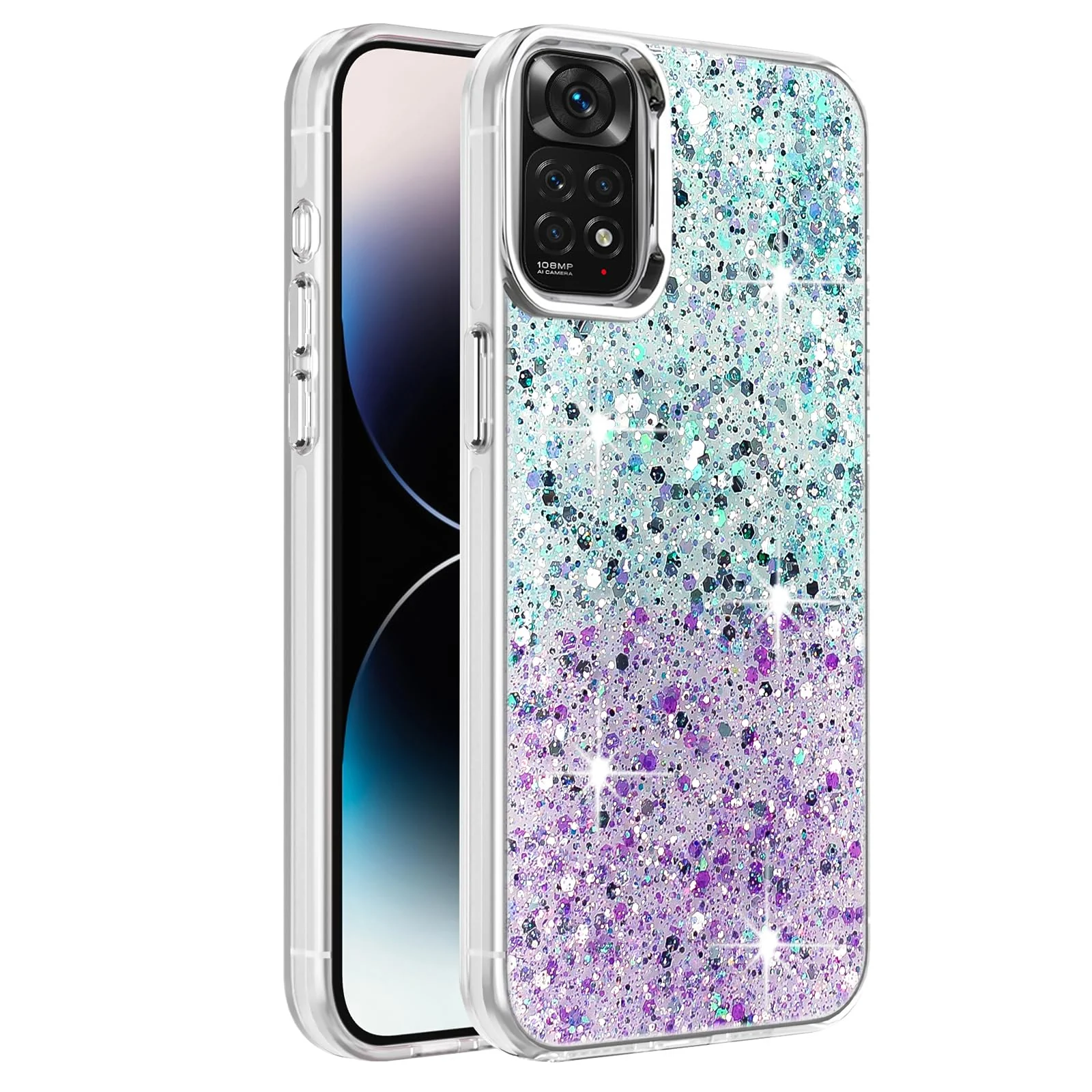 Xiaomi Redmi Note 11 4G / Note 11S — DL3 Mobilak Glitter Protective Case for Xiaomi Redmi Note 11 4G / Note 11S, Supports wireless charging, Camera protection, Shock-absorbing protection