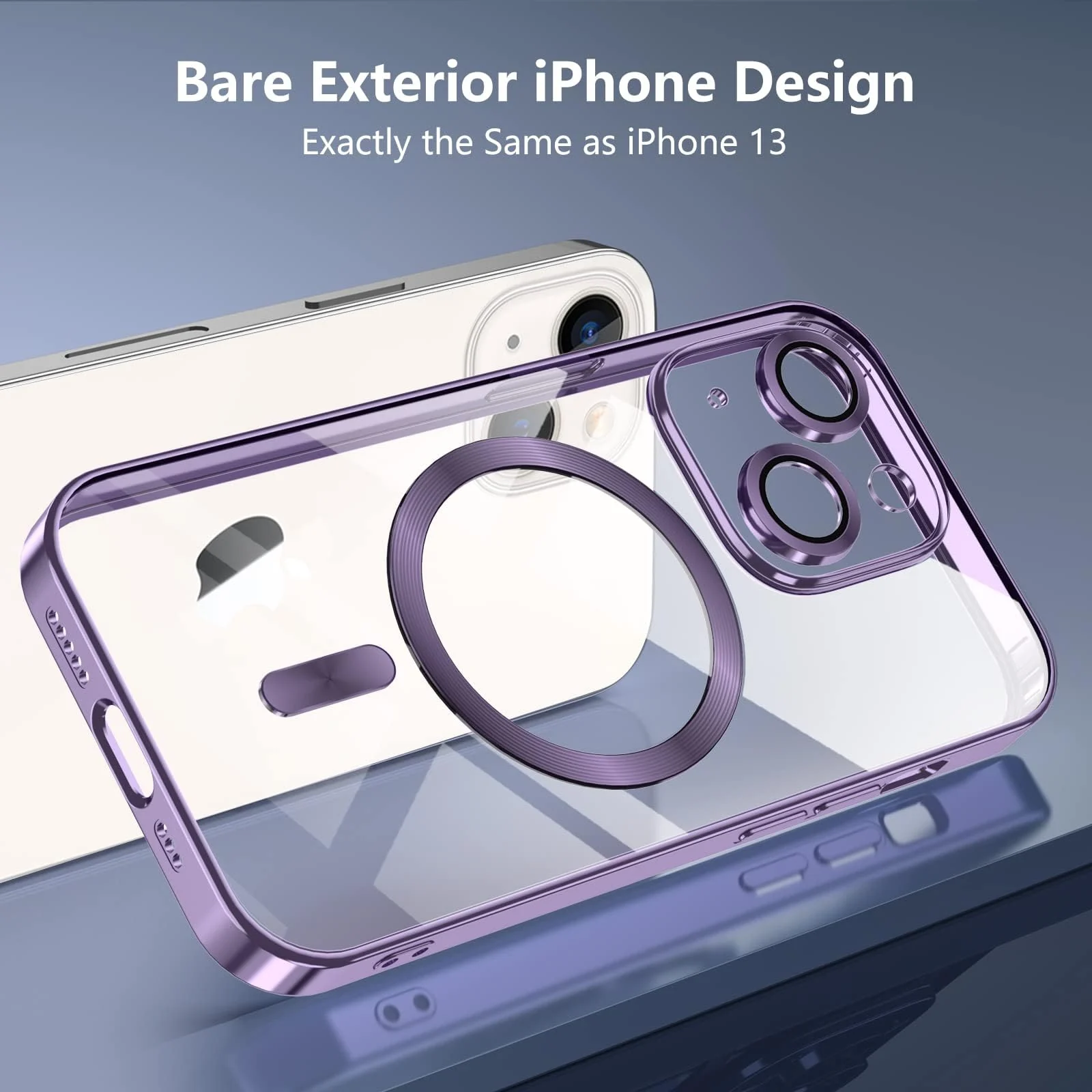 DL3 Mobilak Clear TPU Case for iPhone 13 (6.1 Inch) Compatible with, Compatible with MagSafe accessories, Supports wireless charging, Camera protection - Deep Purple