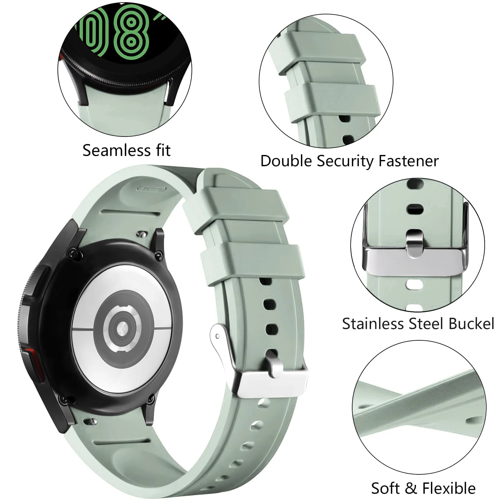 DL3 Mobilak No Gap Bands Compatible with Samsung Galaxy Watch 7 5 4 6 Band 44mm 40mm/Watch 5 Pro 45mm/Galaxy Watch 4 Classic 46mm 42mm Strap,20mm Quick Release Sport Replacement Bands for Women Men - Light Olive