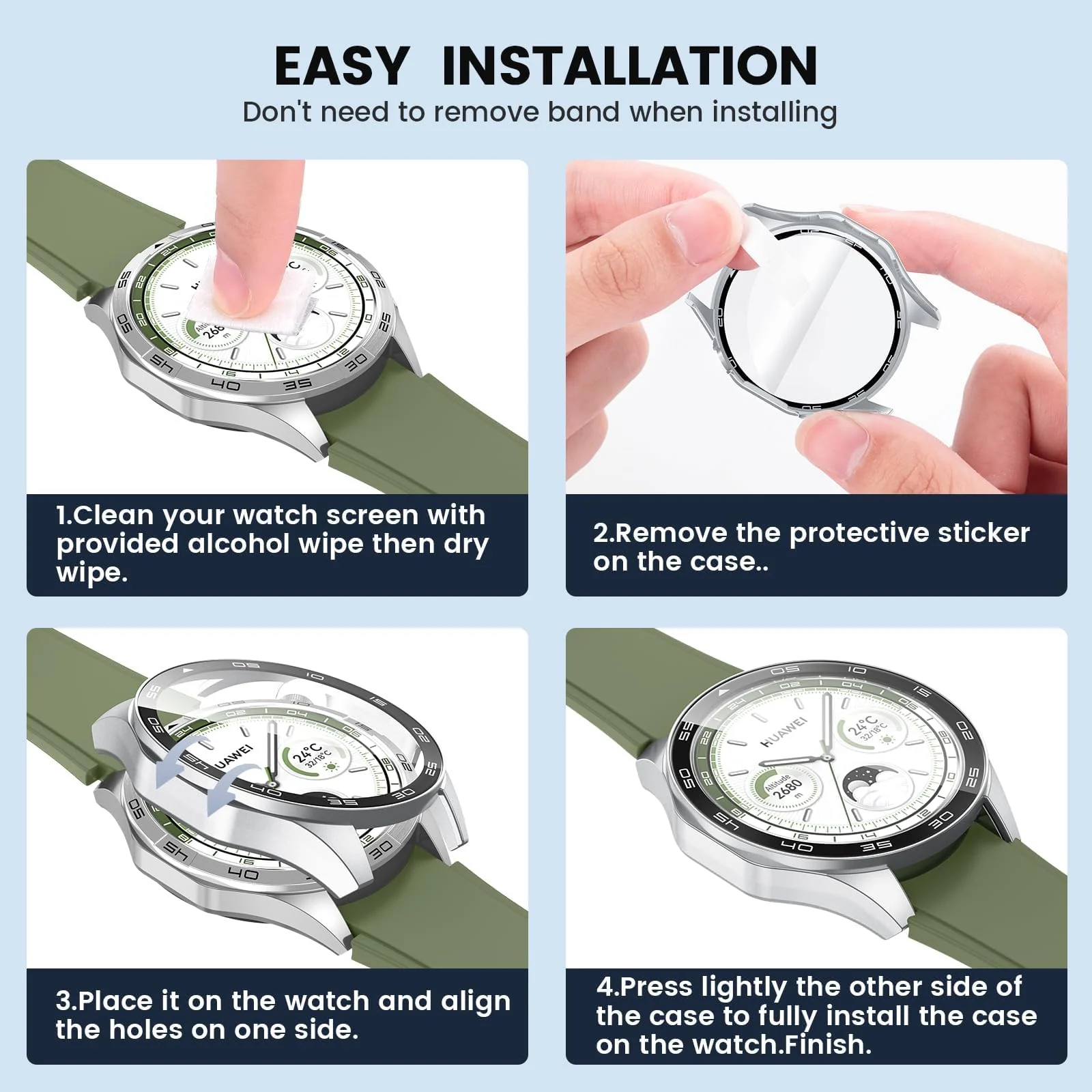 DL3 Mobilak Protective Case for Huawei Watch GT 4 46mm, Hard PC Bumper Cover with Built-in Tempered Glass Screen Protector Shell Cover Full Coverage Scratchproof with Scale - Silver