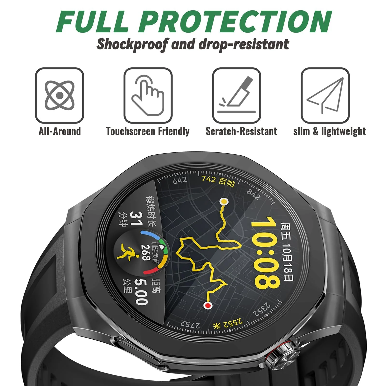 DL3 Mobilak Protective Case compatible with Huawei Watch GT 5 Pro 46mm, All-around Flexible TPU Case with Built-in Screen Protector, Soft Frame & Shockproof Cover fit Huawei Watch GT5 Pro - Black