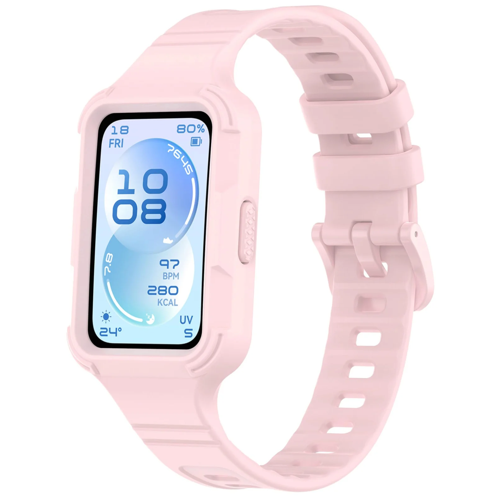 MOBIGON Rugged Silicone Strap with Bumper Case for Huawei Band 11, Pink
