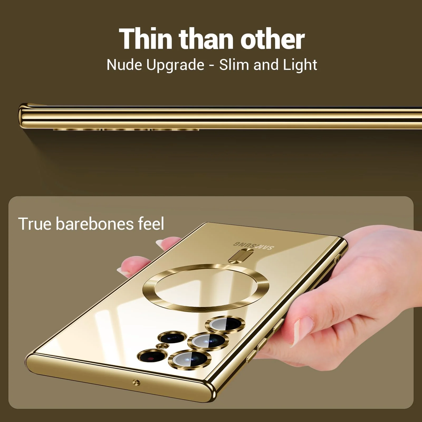 DL3 MOBILAK For Samsung Galaxy S24 Ultra Magnetic Case, Compatible with MagSafe, Built-in Camera Lens Protector, Luxury Plating Soft TPU Clear Shockproof Slim Cover 6.8 inch - Gold