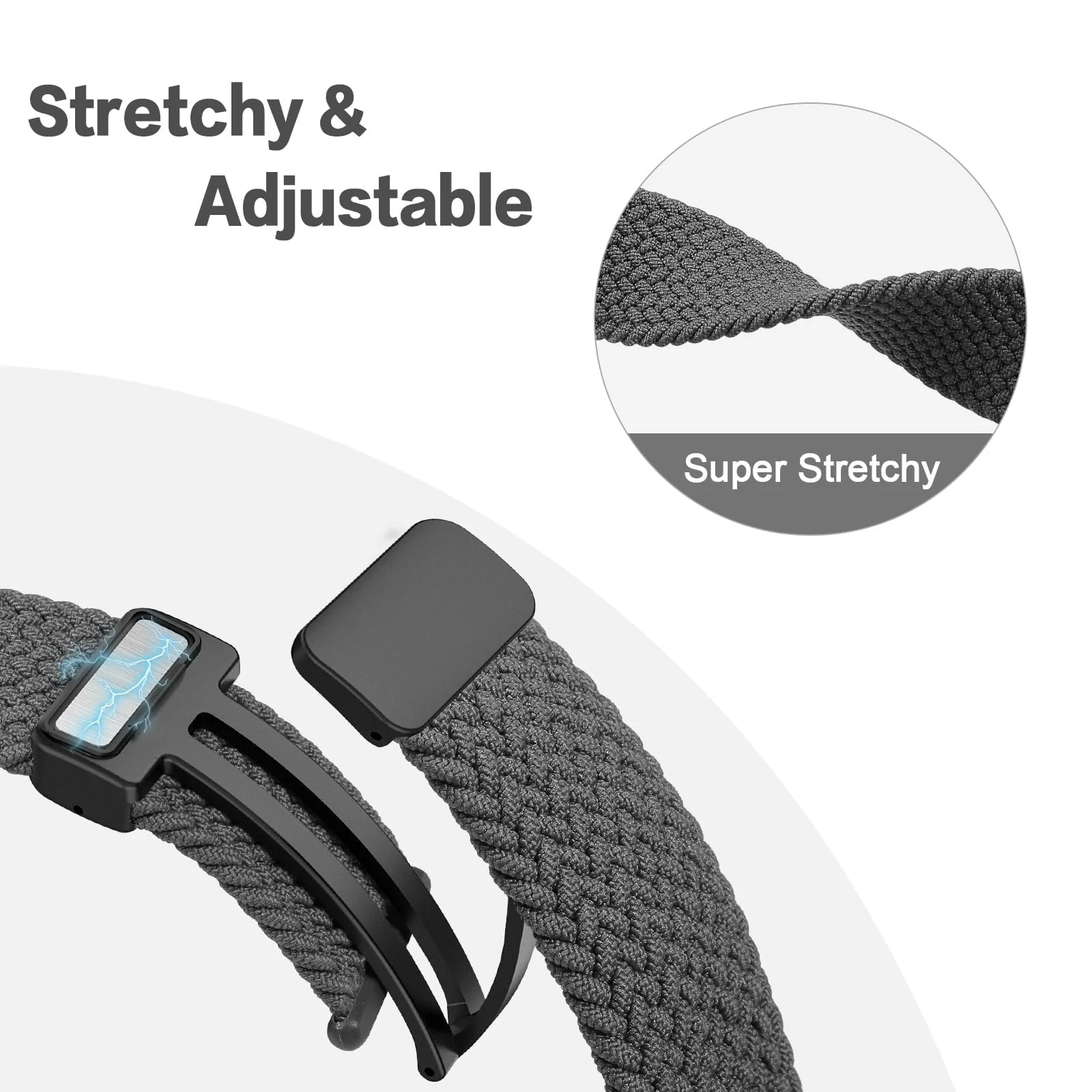 DL3 Mobilak Sport Solo Loop Compatible with Apple Watch Band 42mm 44mm 45mm 46mm 49mm for Women Men, Magnetic Strap Stretchy Braided Wristband for iWatch Series 11 10 9 8 7 6 5 4 3 Ultra 3 2 1 SE SE2 - Grey