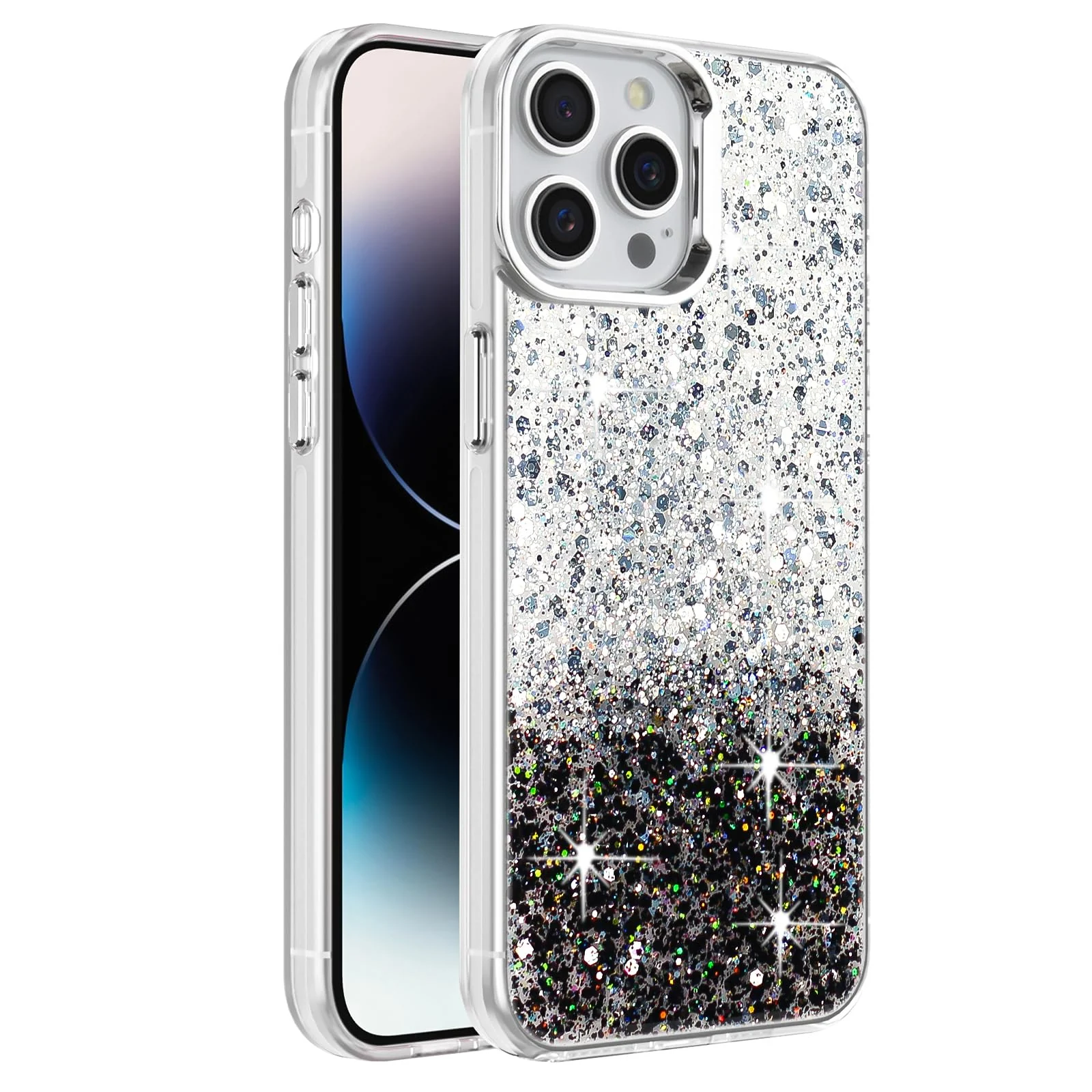 iPhone 14 Pro (6.1 Inch) Case / Clear Glitter Bling Sparkly — DL3 Mobilak Glitter Protective Case for iPhone 14 Pro (6.1 Inch), Supports wireless charging, Camera protection, Shock-absorbing protection