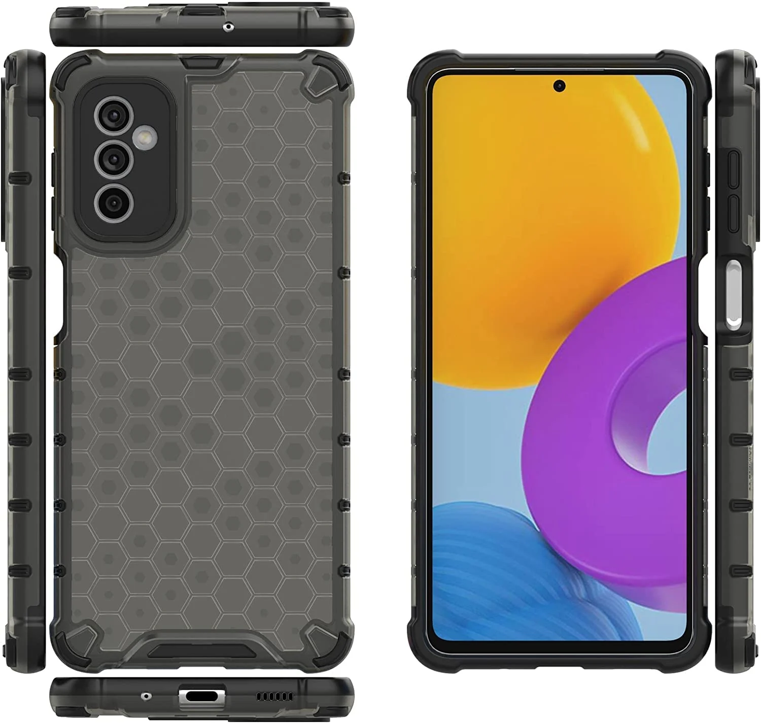 DL3 Mobilak Honeycomb Protective Case for Samsung Galaxy M52 5G, Shock-absorbing protection, Transparent design, Slim, lightweight profile - Black