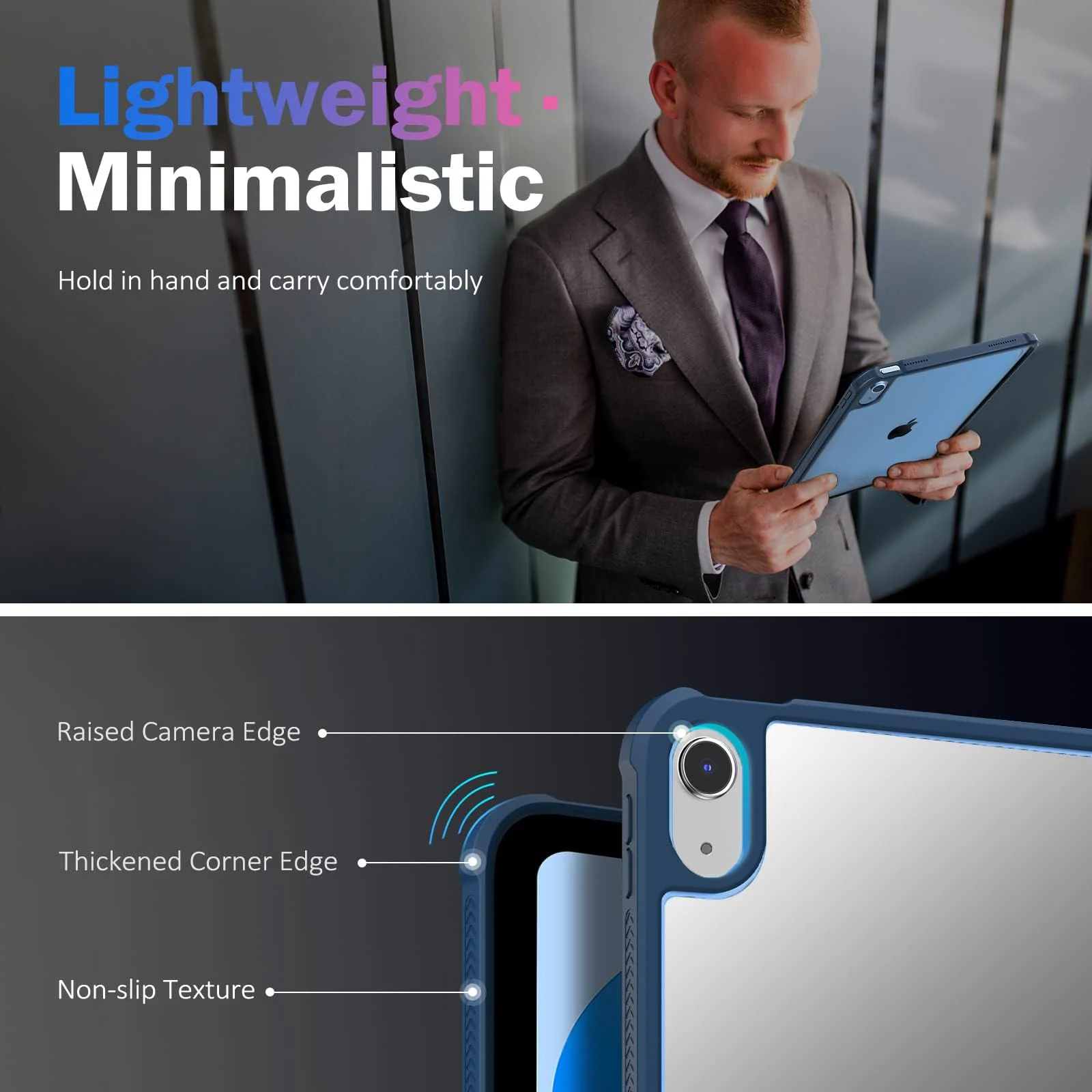 DL3 Mobilak Clear Case for iPad 10th Generation 10.9 Inch 2022, Slim Transparent Hard PC Back Cover TPU Frame Shell, Support Touch ID - Blue