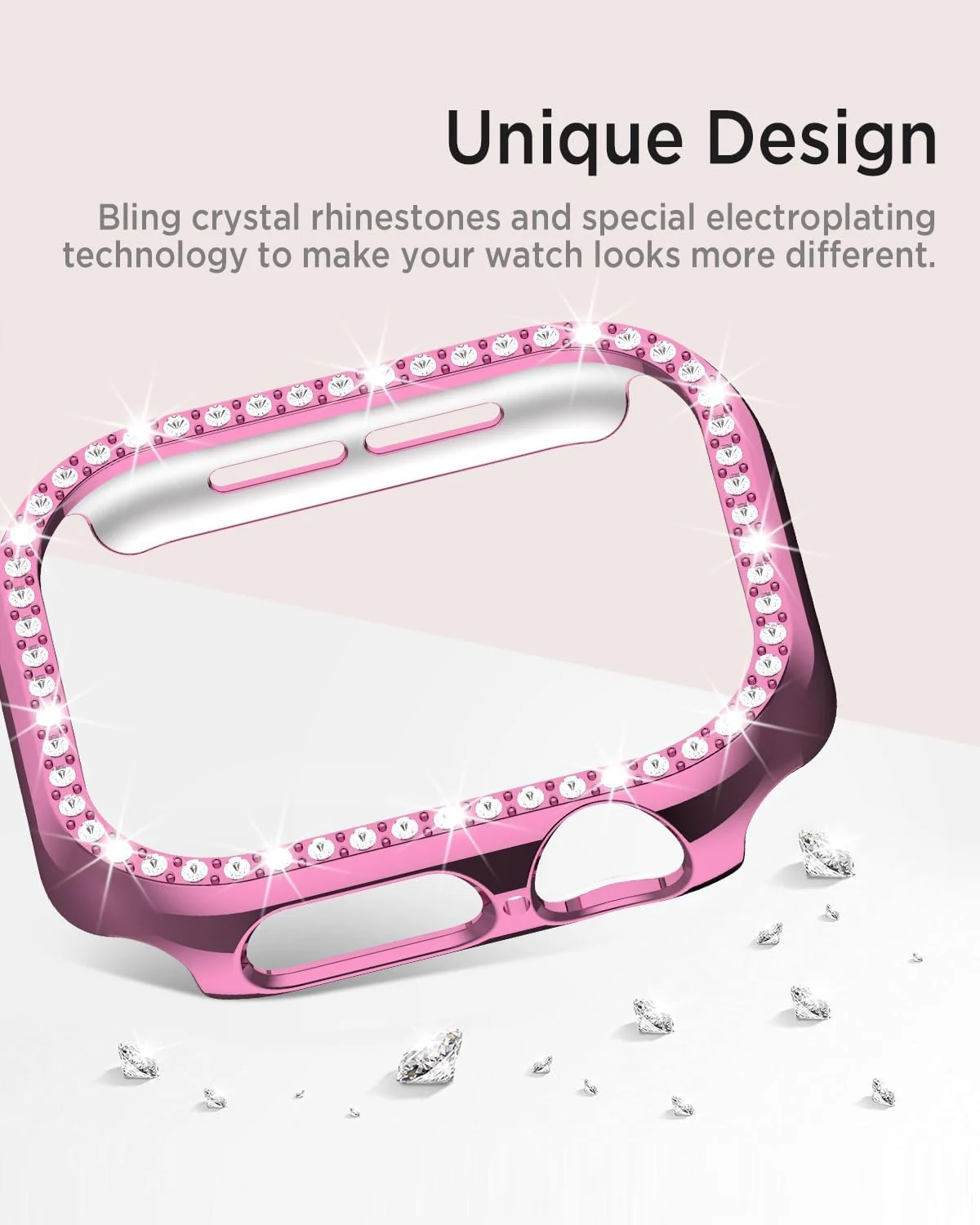 DL3 Mobilak Bling Case Without screen protector for Apple Watch Series 10 46mm, Hard PC Frame Case, Crystal Diamonds Bumper Cover for Women Girls, Slim Protective Cover for iWatch 10 46mm - Pink
