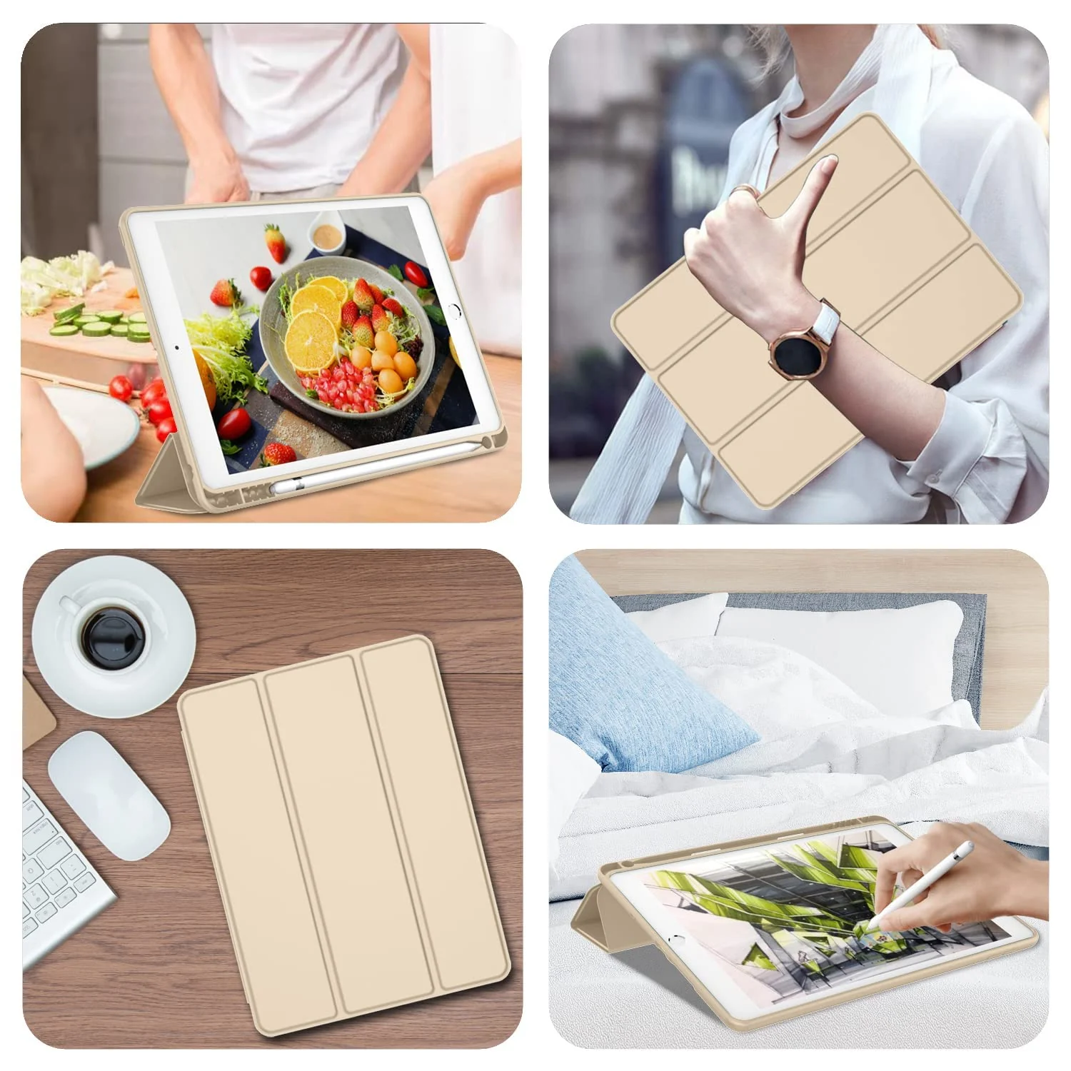 DL3 Mobilak Smart Case for Nokia T20 Tablet with Pencil Holder, Soft TPU Smart Stand Back Cover Auto Wake/Sleep Feature - Gold