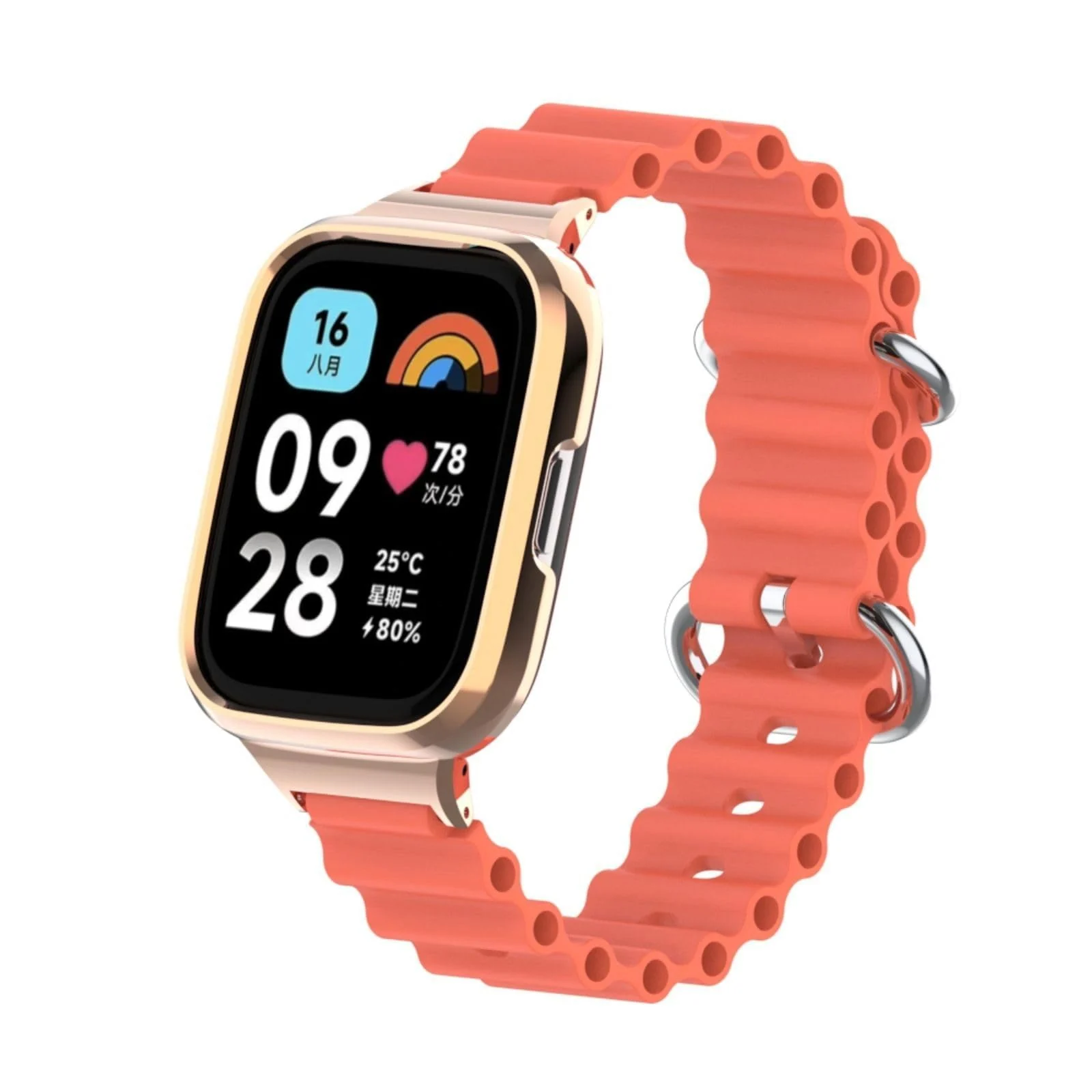 DL3 Mobilak Ocean Strap Compatible with Xiaomi Mi Watch Lite/Redmi Watch, Adjustable Silicone Strap with Metal Buckle, Band With Frame Metal Women Men Replacement Strap - Mango Orange