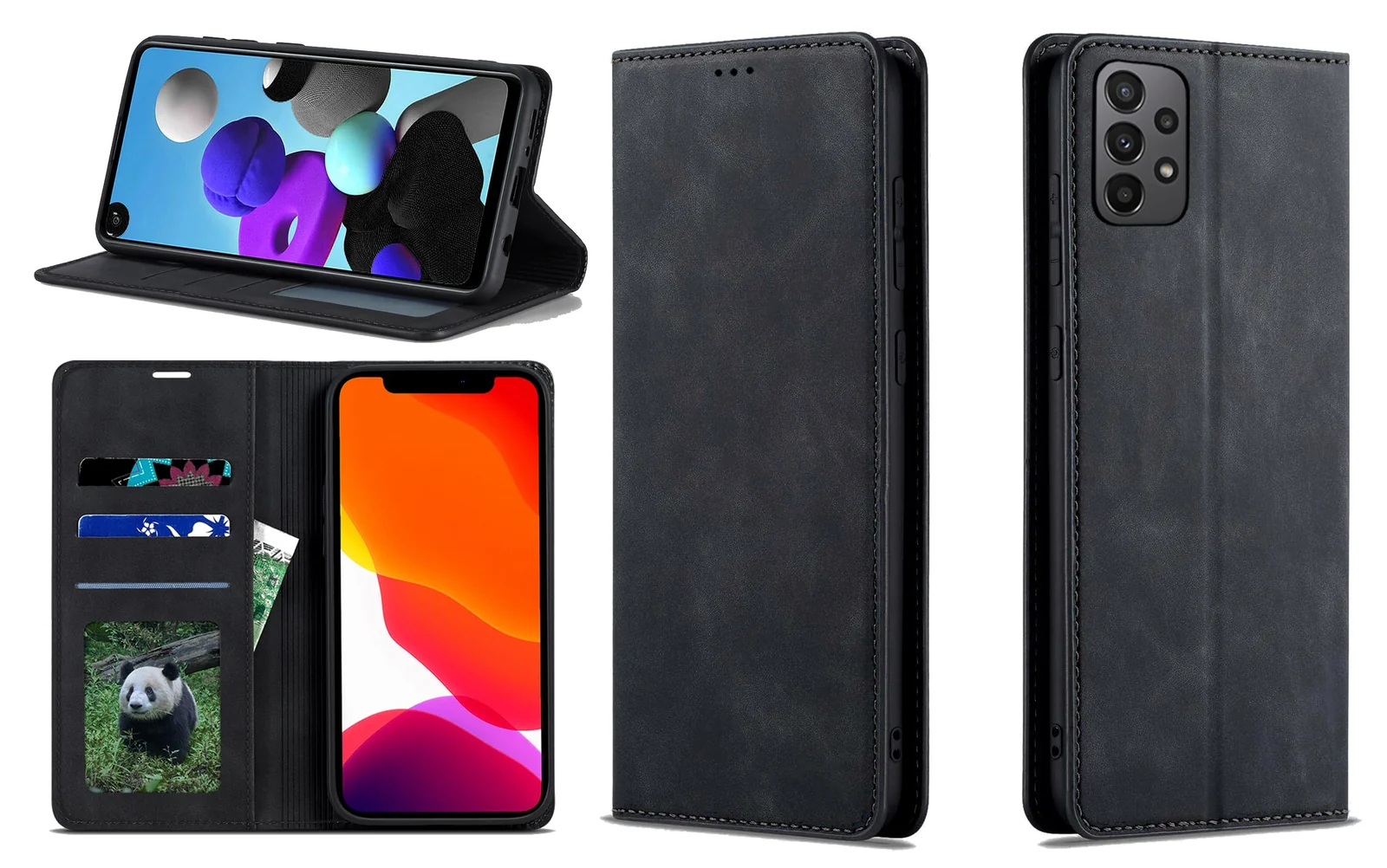 Dl3 Mobilak Premium PU Leather Flip Folio Case for Samsung Galaxy A52S / A52 4G 5G, Magnetic Closure Protective Case Kickstand Card Cash Slot Shockproof Durable Wallet Cover Soft TPU (Black)