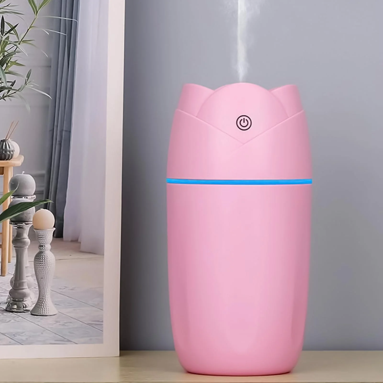 Mobigon Wood Cool Mist Ultrasonic Humidifier for Room Moisture, Aroma Diffuser for Home, 300ml Essential Oil Diffuser with 7 Colorful Night Light, Auto Shut-Off, Home, Office, car - A.Pink