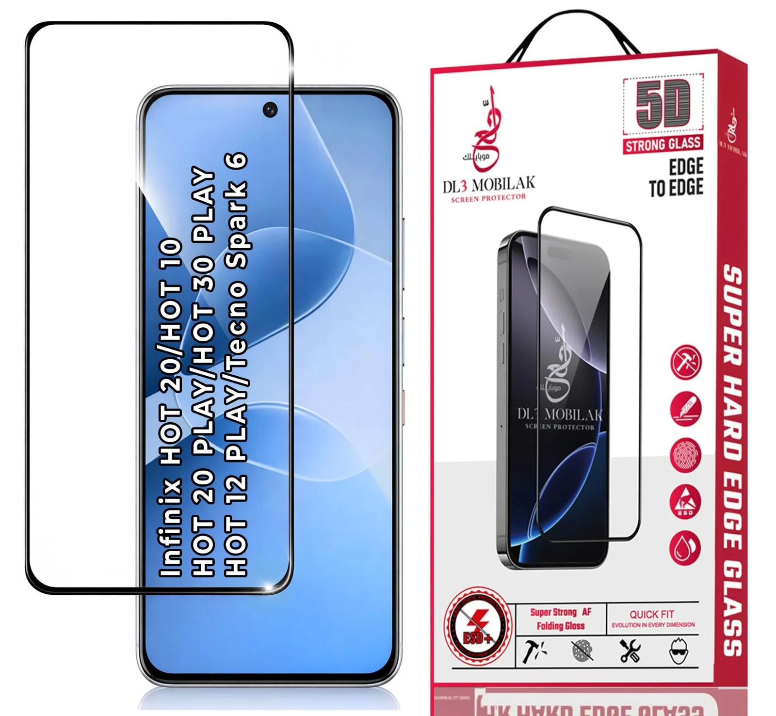 DL3 Mobilak for Infinix HOT 20/HOT 10/HOT 20 PLAY/HOT 30 PLAY/HOT 12 PLAY/Tecno Spark 6 Tempered Glass Screen Protector, 9H Hardness Anti-Scratch Tempered Glass flim, Case Friendly, Anti-Scratch - Clear