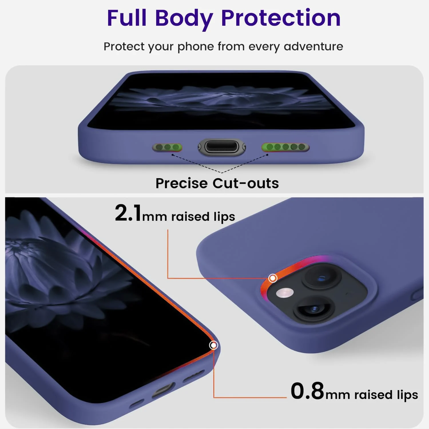 DL3 Mobilak Compatible with iPhone 13 / iPhone 14 (6.1 Inch) Case, Liquid Silicone Case, Full Body Protective Cover, Shockproof, Slim Phone Case, Anti-Scratch Soft Microfiber Lining - Lavender Blue 2
