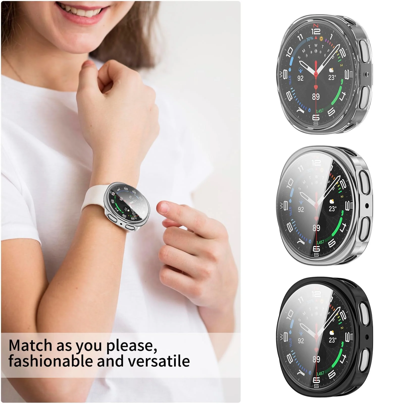 DL3 Mobilak Case Compatible with Samsung Galaxy Watch 8 44mm Case All-Around with Built-in Screen Protector Watch Soft TPU Shockproof Cover Slim Guard Thin Bumper Shell Protector - Silver
