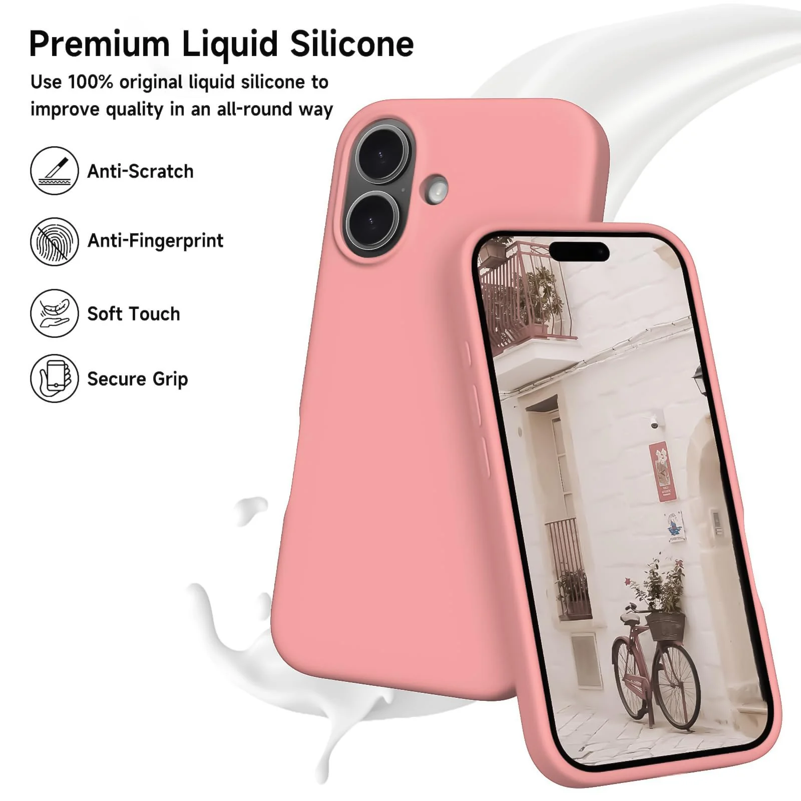 DL3 Mobilak Liquid Silicone Protective Case for iPhone 16+ Plus 6.7-Inch with Microfiber Lining and Shockproof Design - Pastel Pink