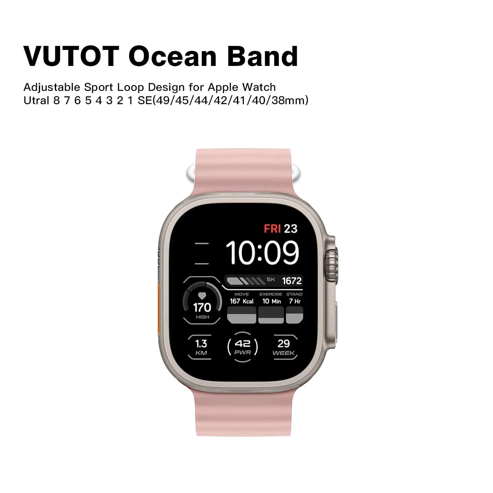 DL3 Mobilak Ocean Band For Apple Watch Ultra 49mm 45mm 44mm 42mm, Waterproof Soft Silicone Sport Wristbands Replacement Strap iWatch Ultra SE 8 7 6 5 4 3 2 1 (Pink, 42MM/44MM/45MM/49MM), unisex-adult - Black