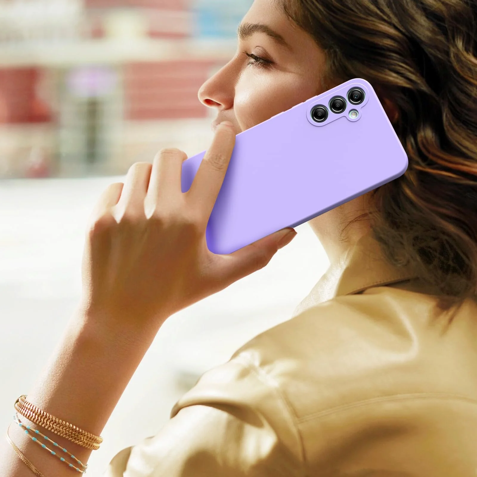 DL3 Mobilak Samsung Galaxy A14 5G Case, Soft Flexible Silicone Gel Rubber Bumper Cover, Full Body Shockproof Protective Phone Case - Lavnder