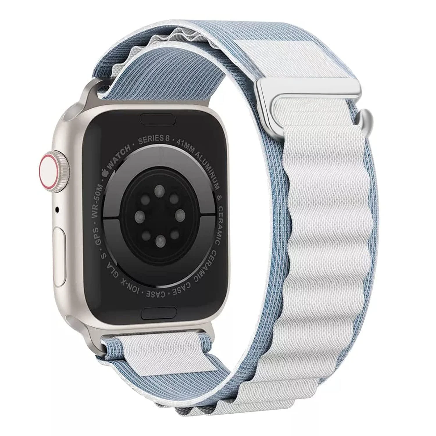 DL3 Mobilak Alpine Loop Nylon Strap Compatible with Apple Watch Band 38mm 40mm 41mm Men Women, Rugged Alpine Loop Nylon Sport Bands with Titanium C-Hook Stap for iWatch Series SE2 SE 9 8 7 6 5 4 3 2 1 - Blue White