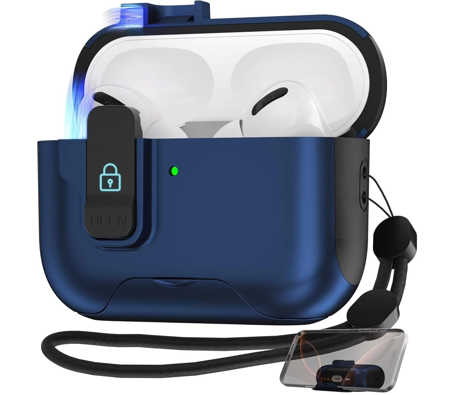 DL3 Mobilak Case for AirPods Pro 3 (2025) Cover with Lock, Compatible with AirPods Pro 3nd Generation/3st Generation (2025), Shockproof Cover for AirPods Pro 3 Case Men Women - Blue Black